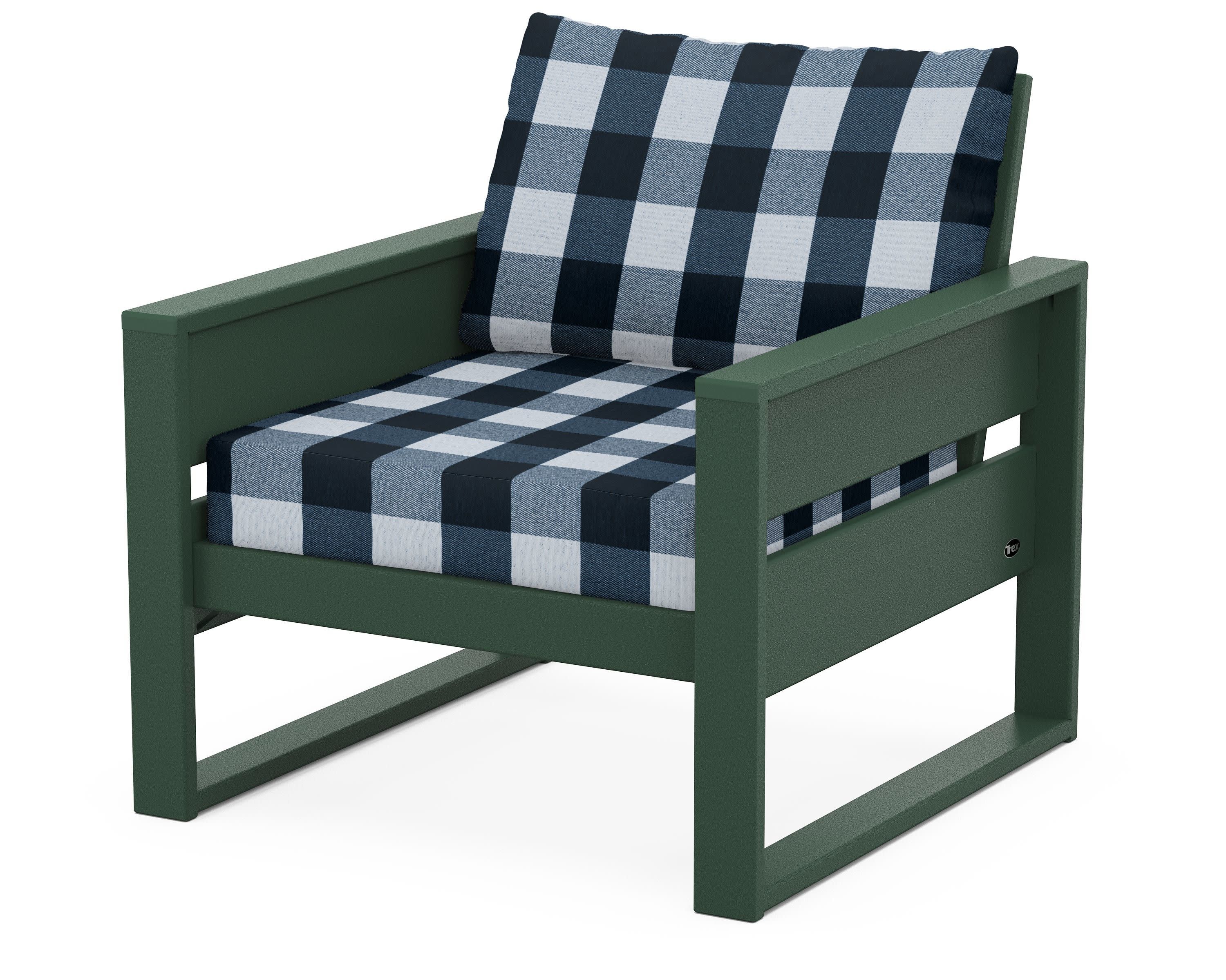 Eastport Club Chair in Rainforest Canopy / Buffalo Plaid Marine Indigo