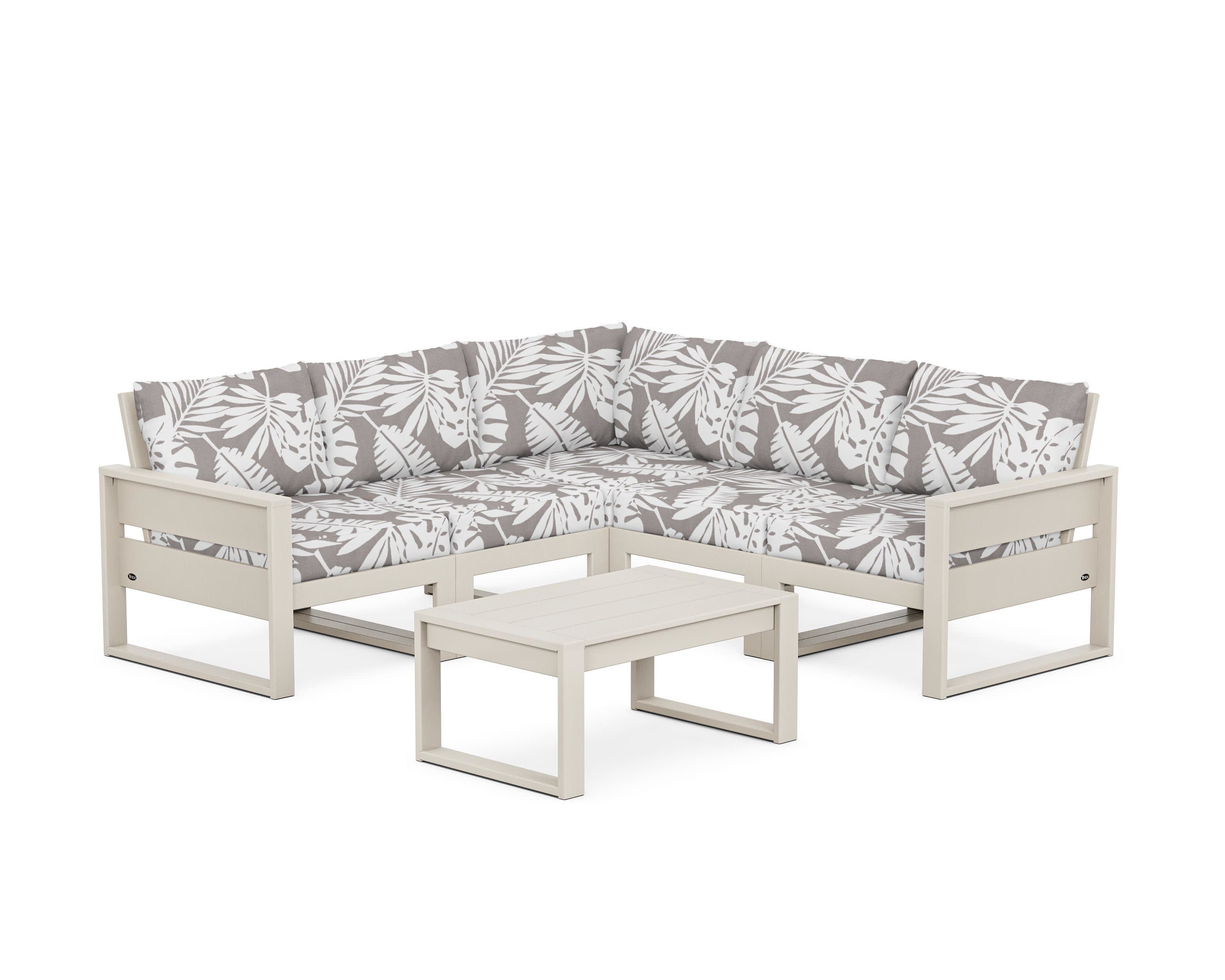 Eastport 6-Piece Deep Seating Sectional + Coffee Table Set in Sand Castle / Leaf Grey Mist