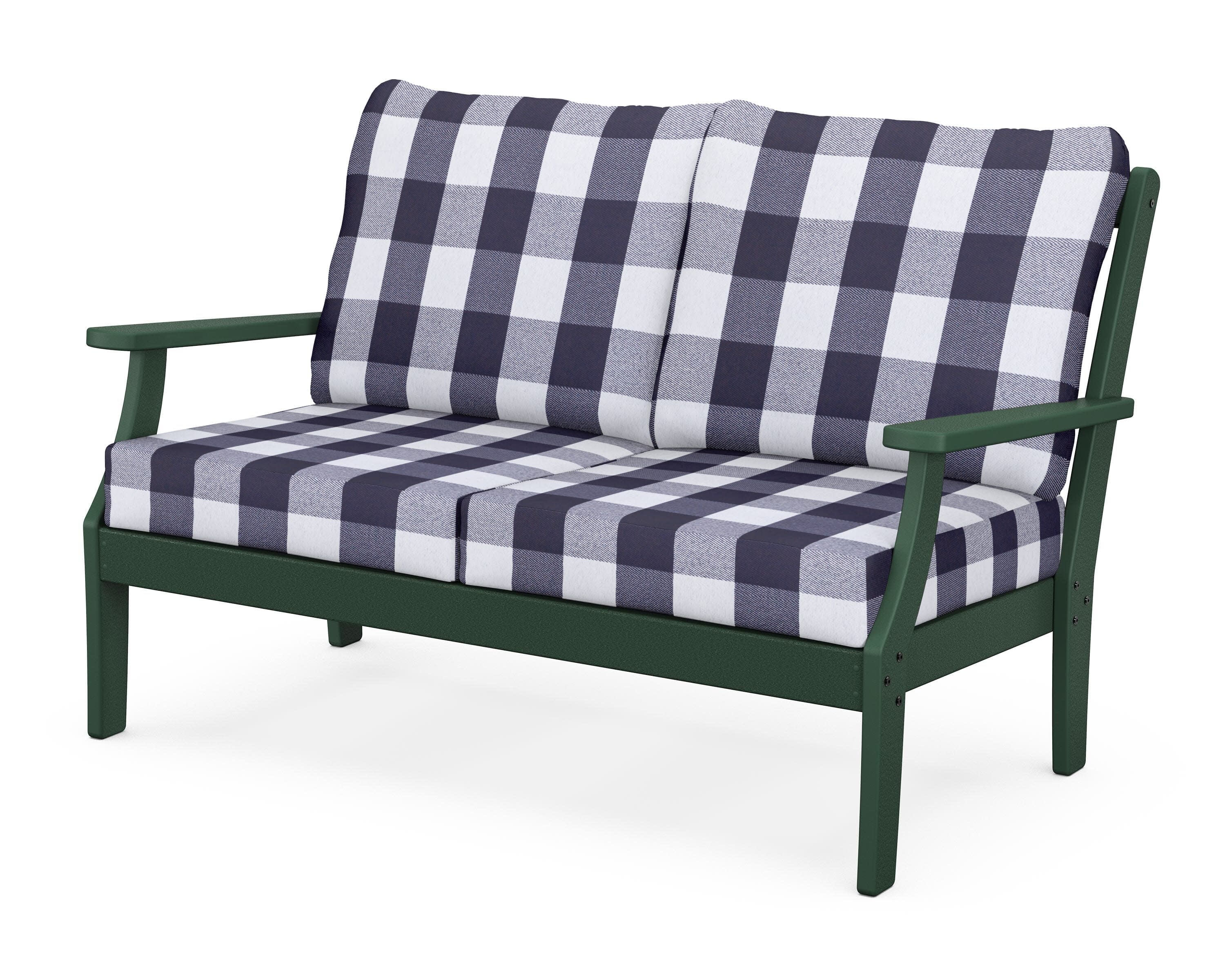 Yacht Club Deep Seating Loveseat in Rainforest Canopy / Buffalo Plaid Navy