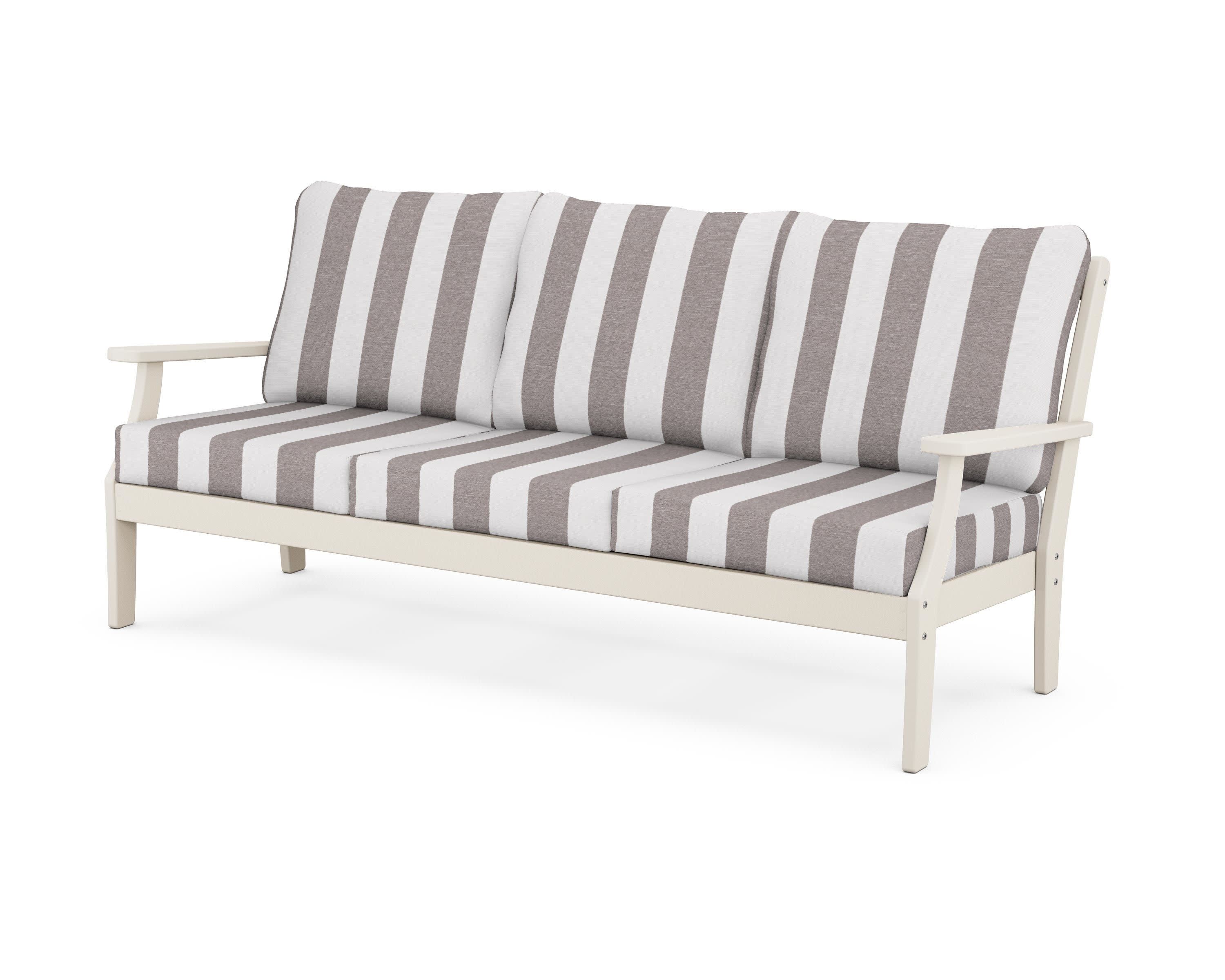 Yacht Club Deep Seating Sofa in Sand Castle / Cabana Stripe Grey Mist