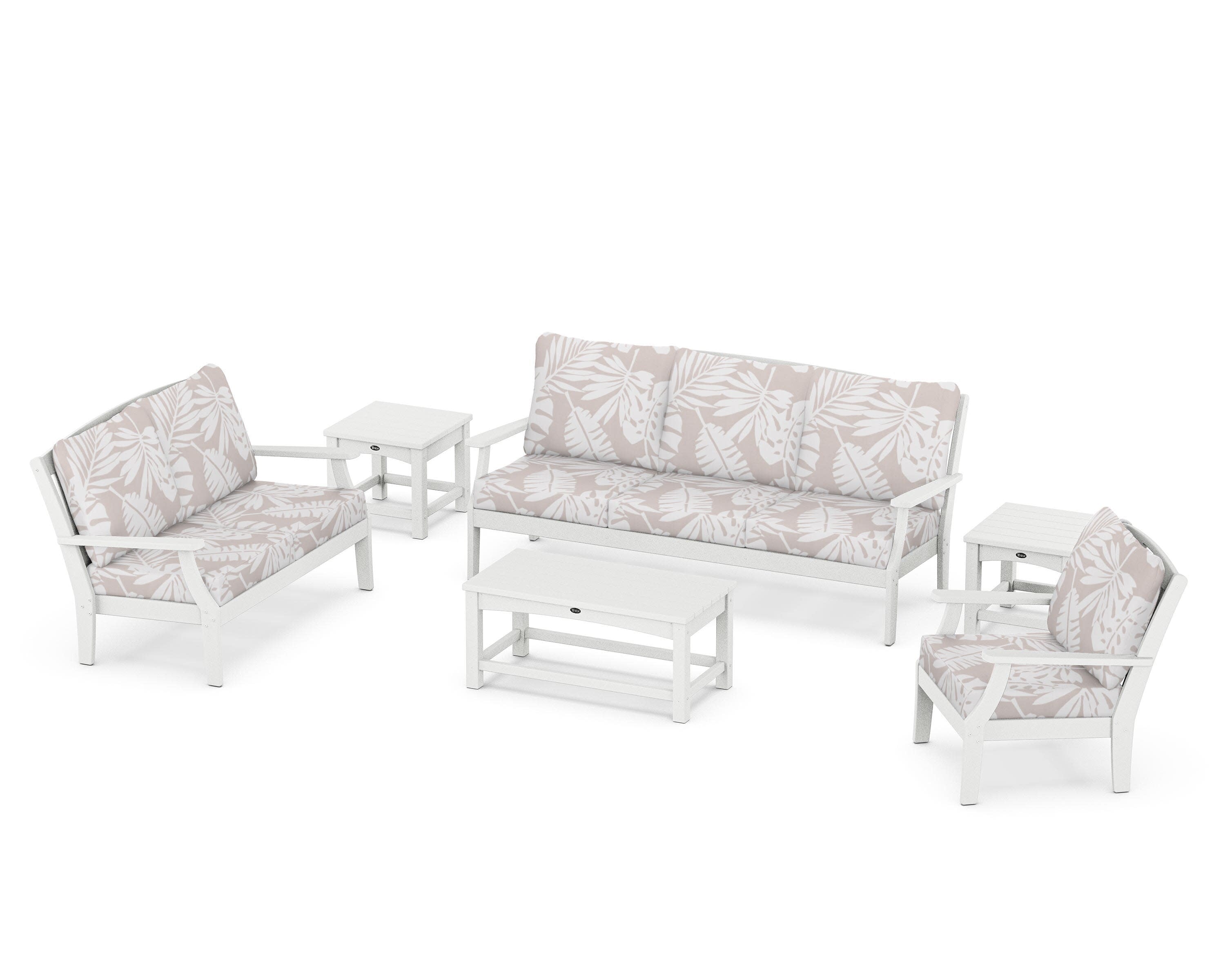 Yacht Club 6-Piece Deep Seating Set in Classic White / Leaf Dune Burlap