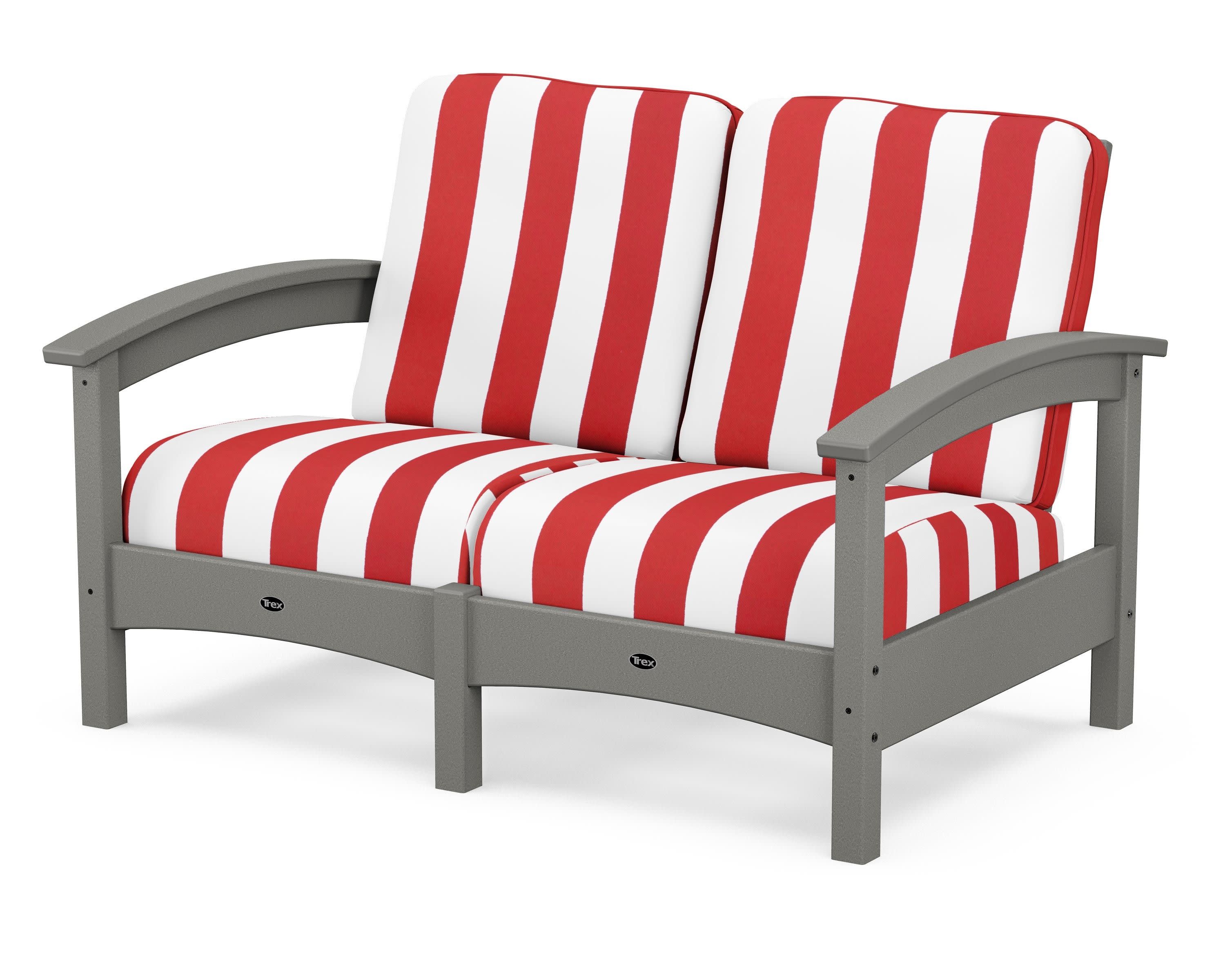 Rockport Club Loveseat in Stepping Stone / Cabana Stripe Crimson