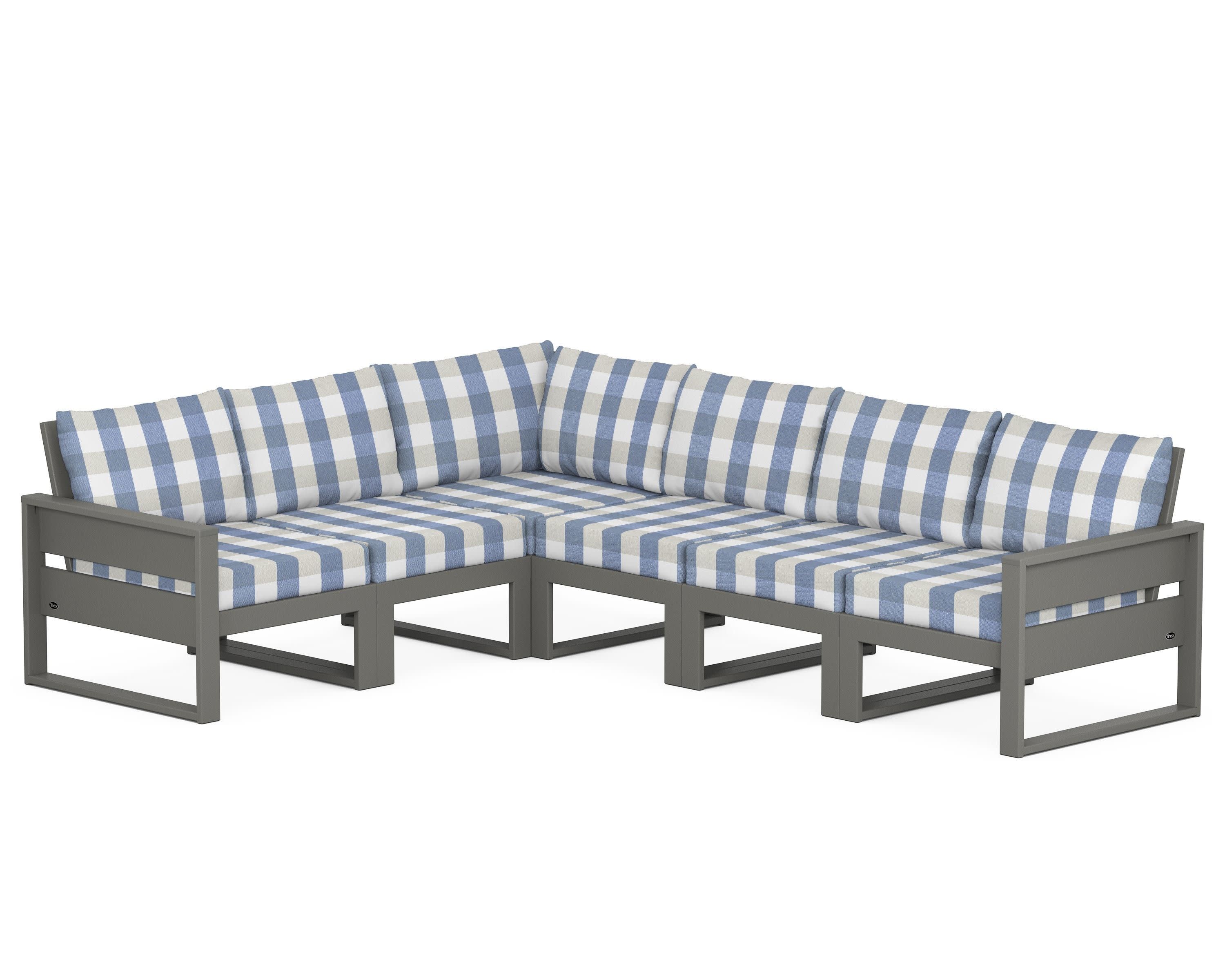 Eastport 6-Piece Sectional in Stepping Stone / Buffalo Plaid Sky Blue