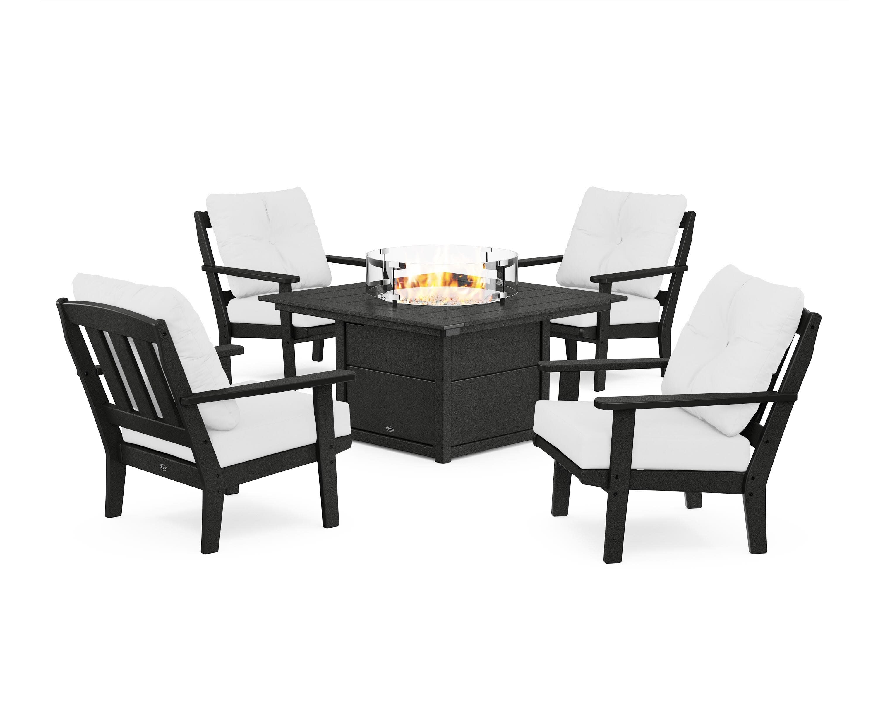 Cape Cod 5-Piece Deep Seating Set with Fire Pit Table in Charcoal Black / Natural