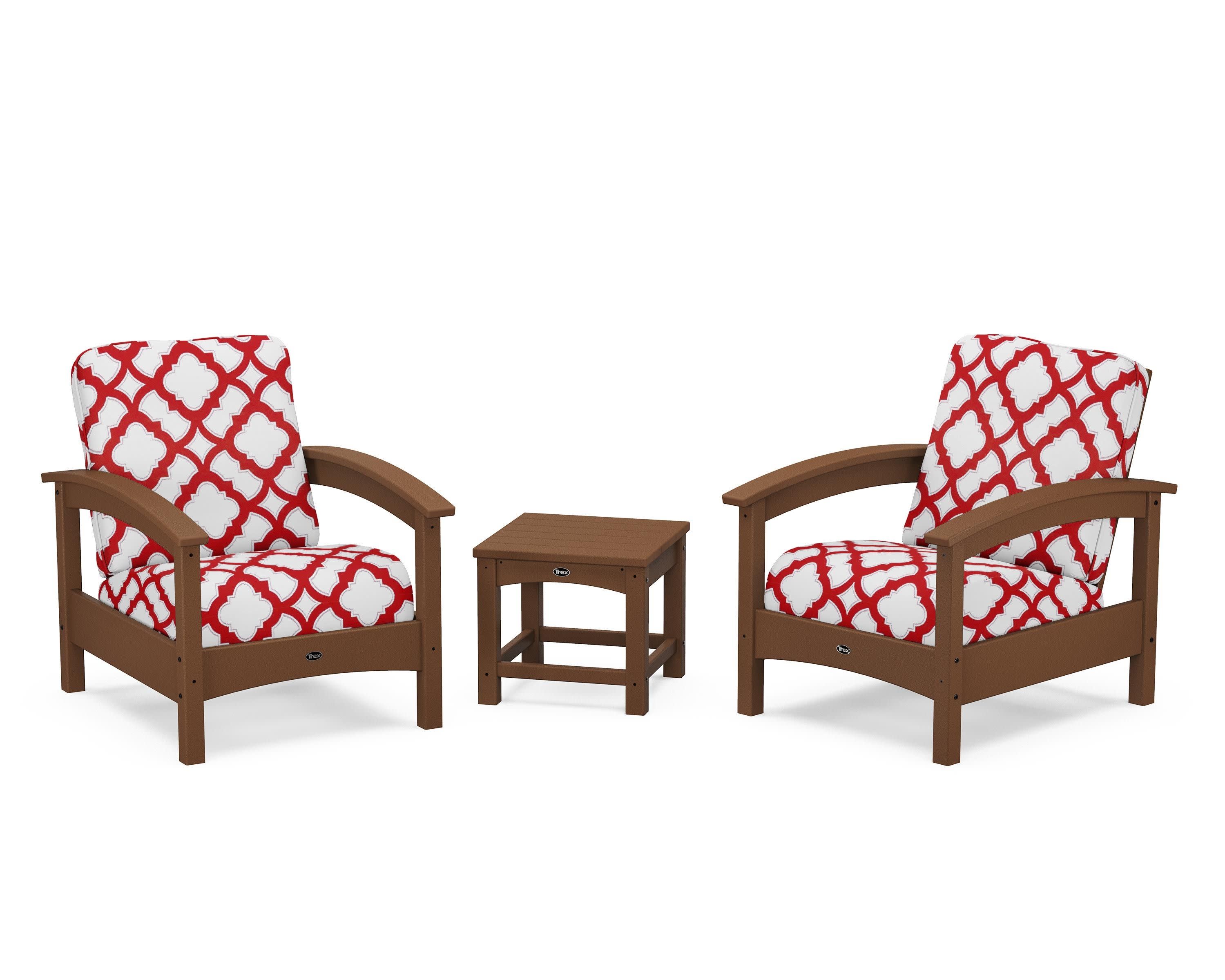 Rockport Club 3-Piece Deep Seating Conversation Set in Tree House / Trellis Crimson