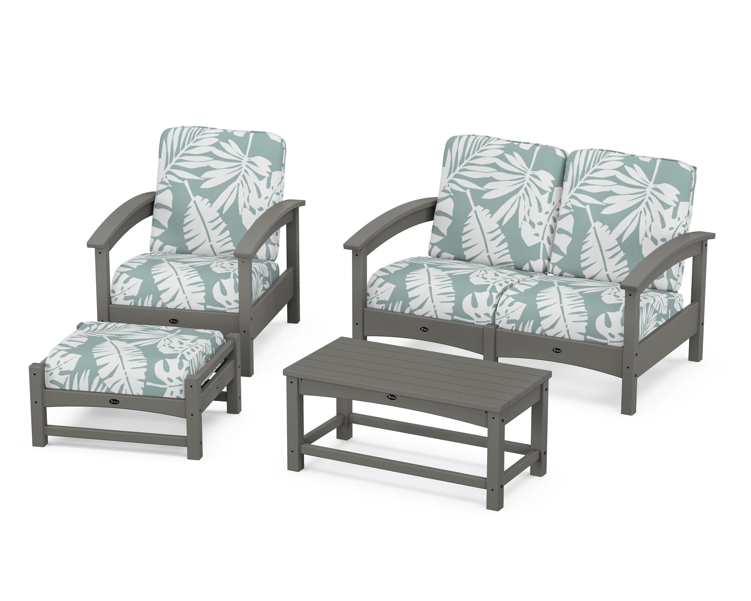 Rockport 4-Piece Deep Seating Conversation Group in Stepping Stone / Leaf Glacier Spa