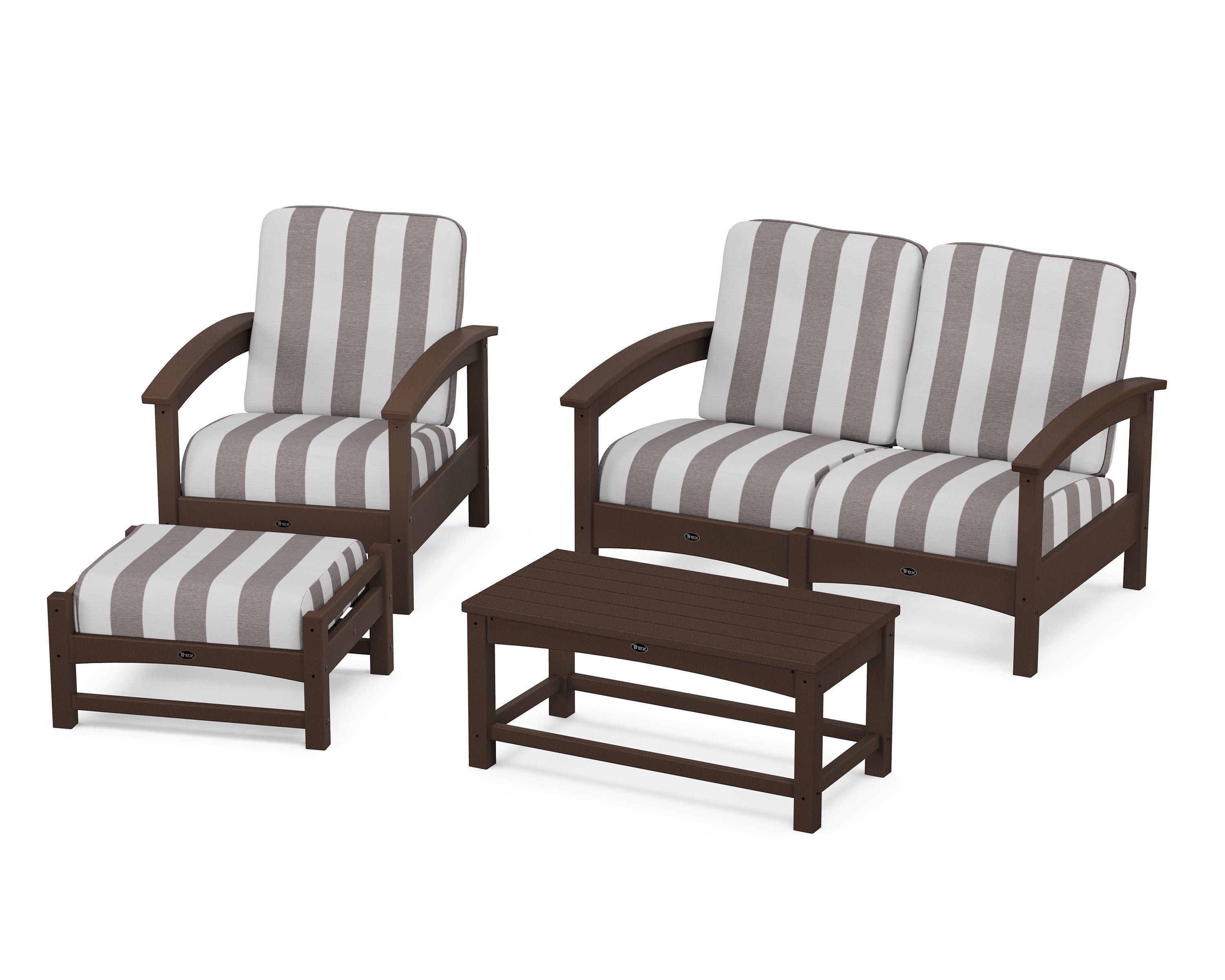 Rockport 4-Piece Deep Seating Conversation Group in Vintage Lantern / Cabana Stripe Grey Mist
