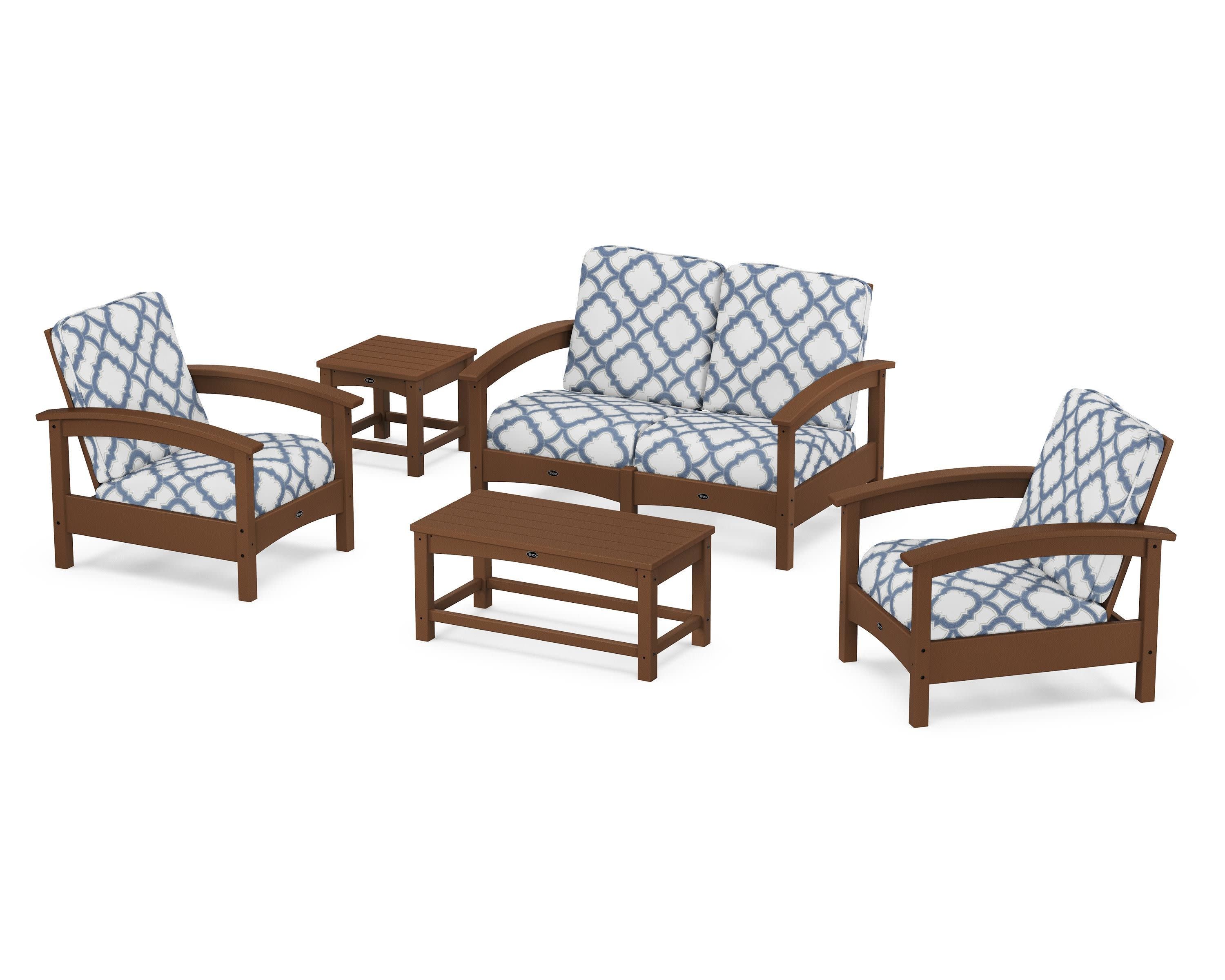 Rockport Club 6-Piece Deep Seating Conversation Set in Tree House / Trellis Sky Blue