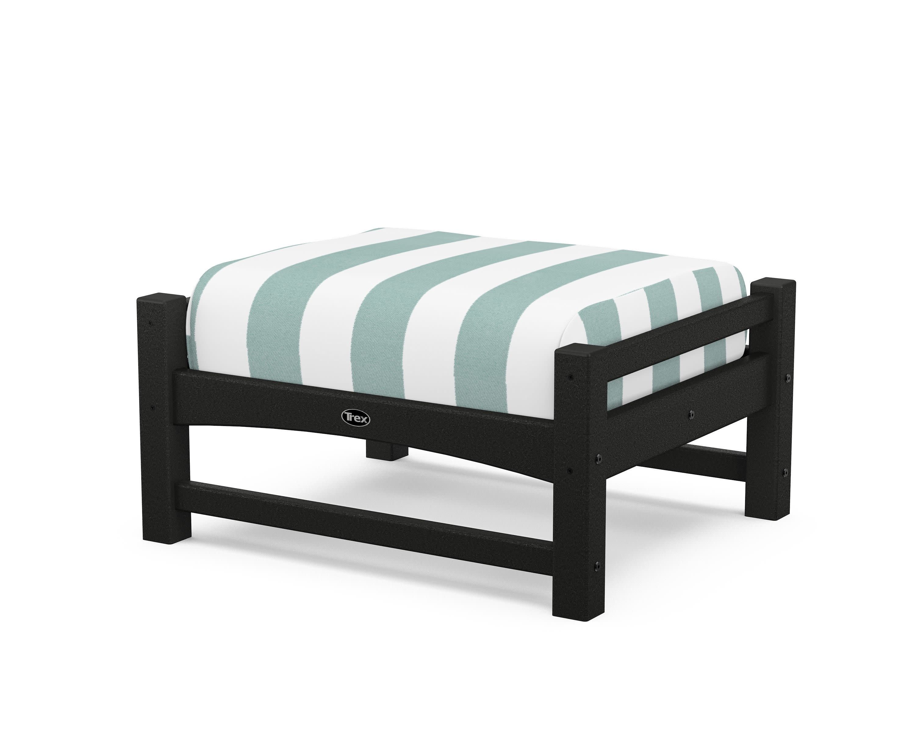 Rockport Club Ottoman in Charcoal Black / Cabana Stripe Glacier Spa