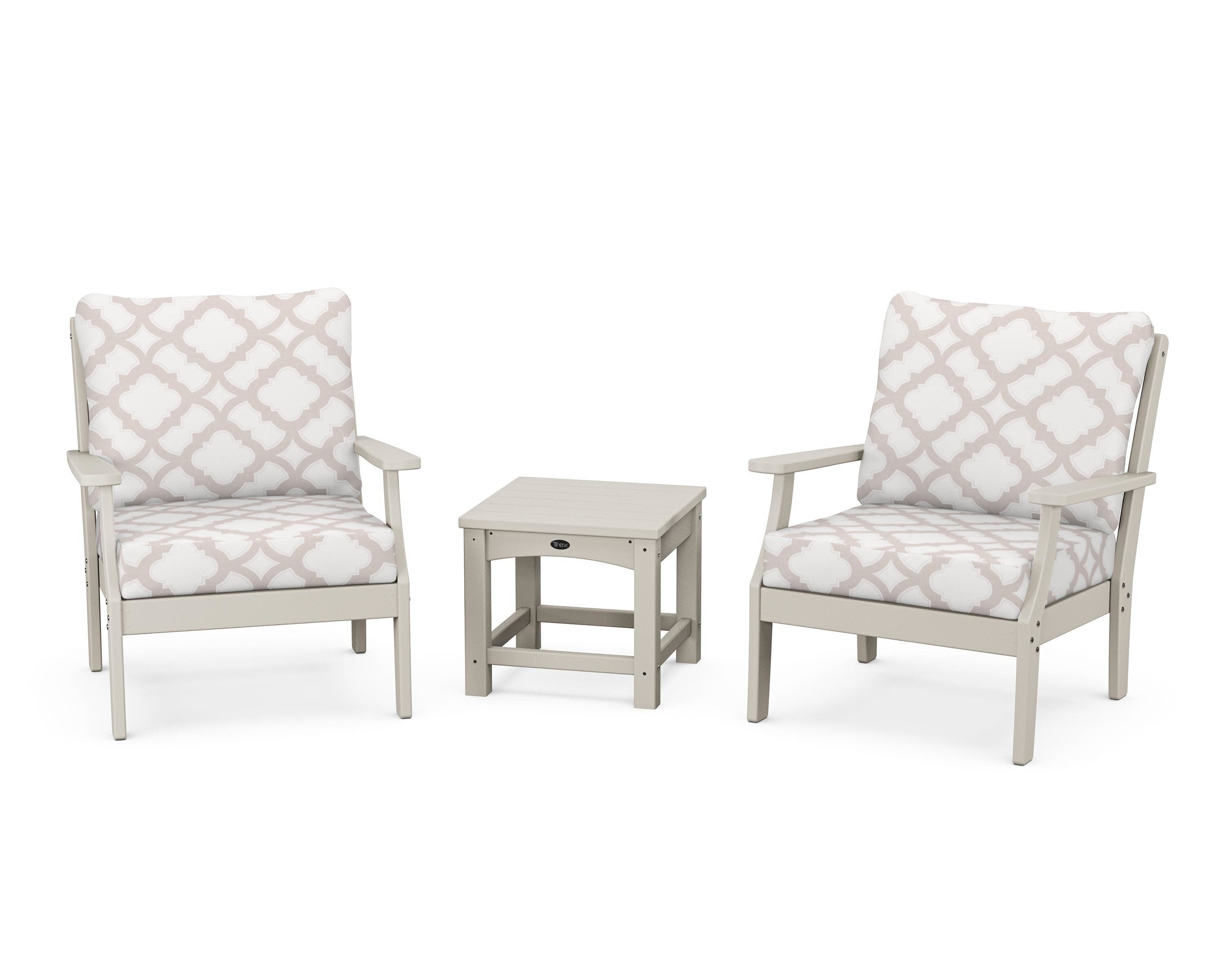 Yacht Club 3-Piece Deep Seating Set in Sand Castle / Trellis Dune Burlap