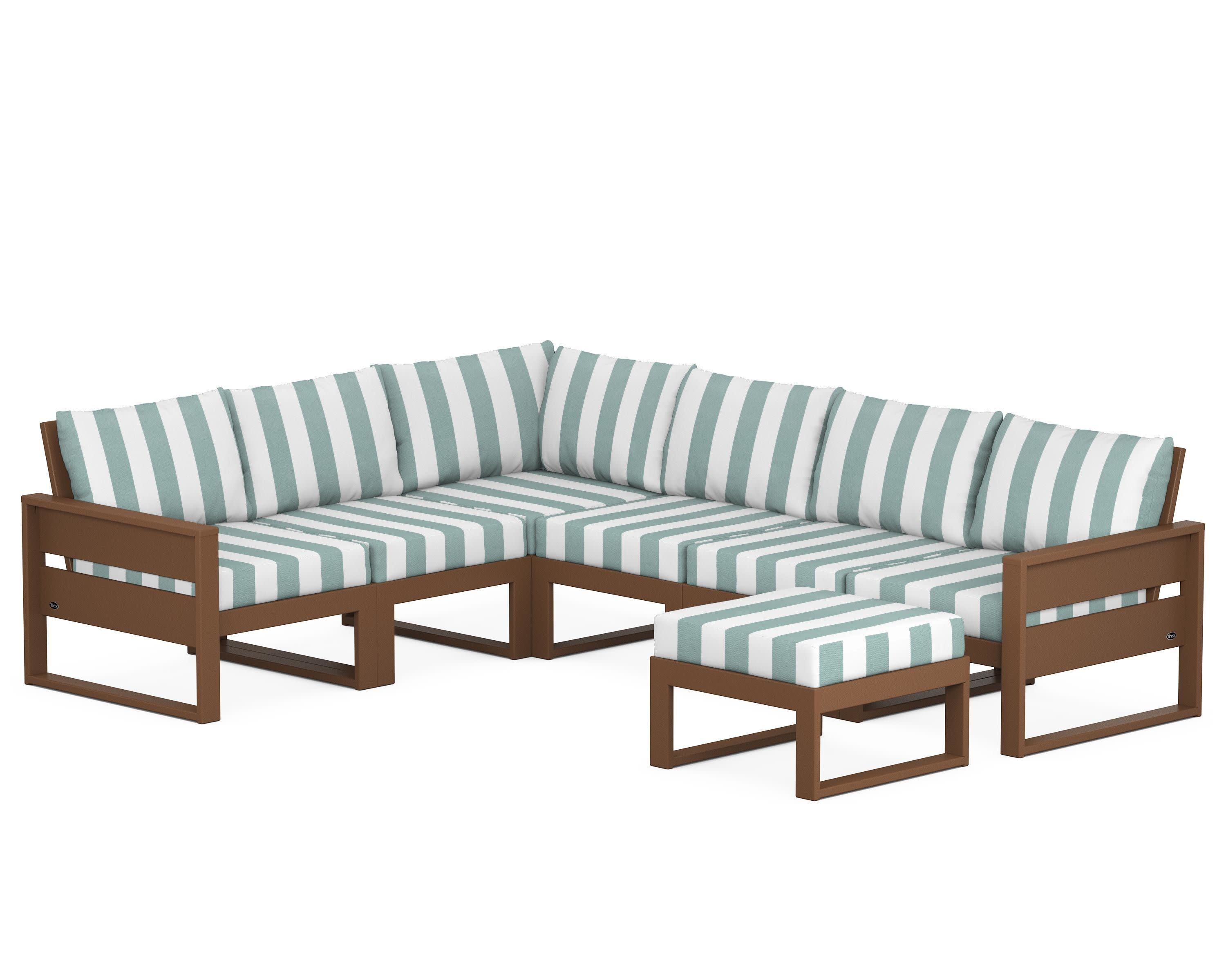 Eastport 6-Piece Sectional with Ottoman in Tree House / Cabana Stripe Glacier Spa