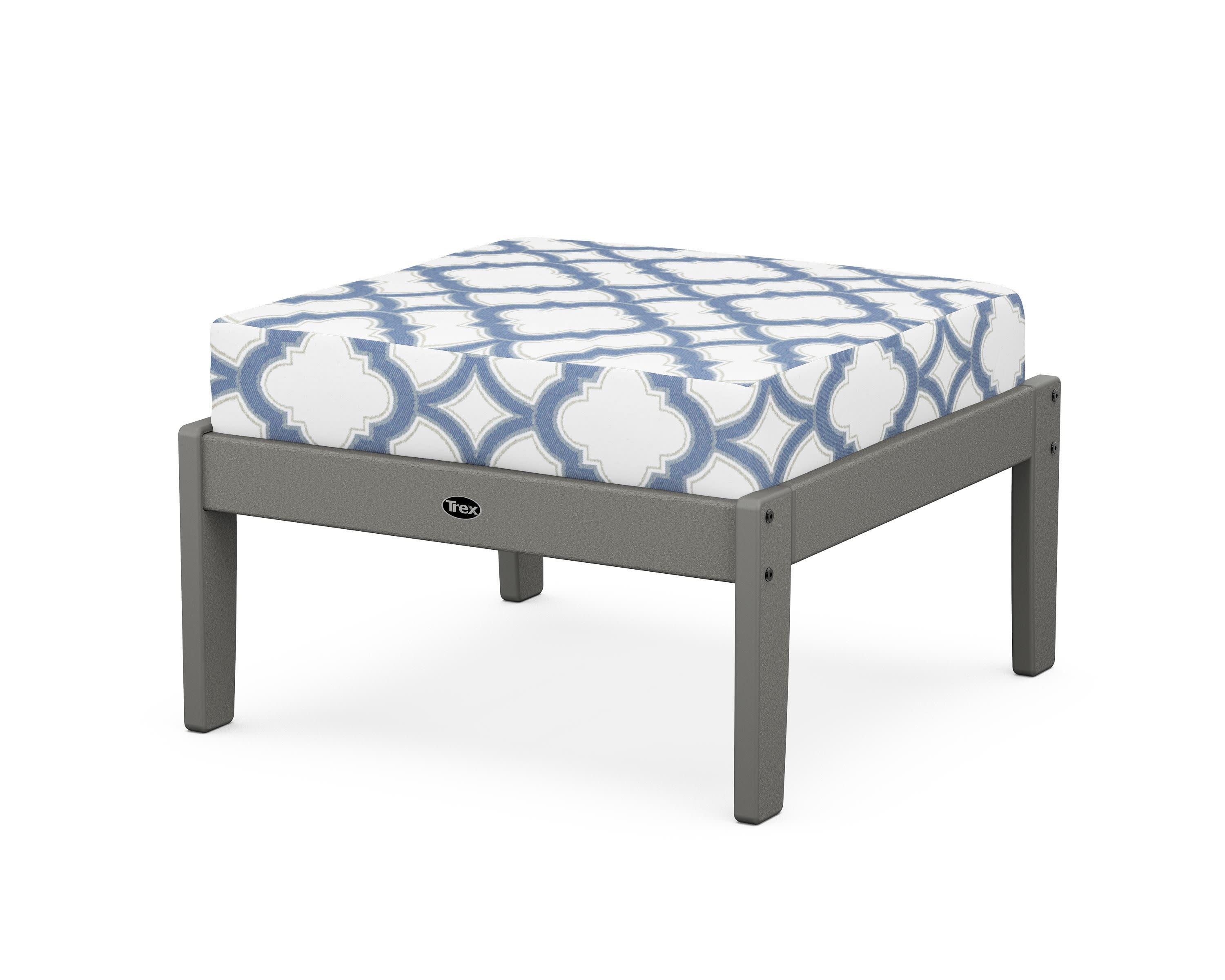 Yacht Club Deep Seating Ottoman in Stepping Stone / Trellis Sky Blue