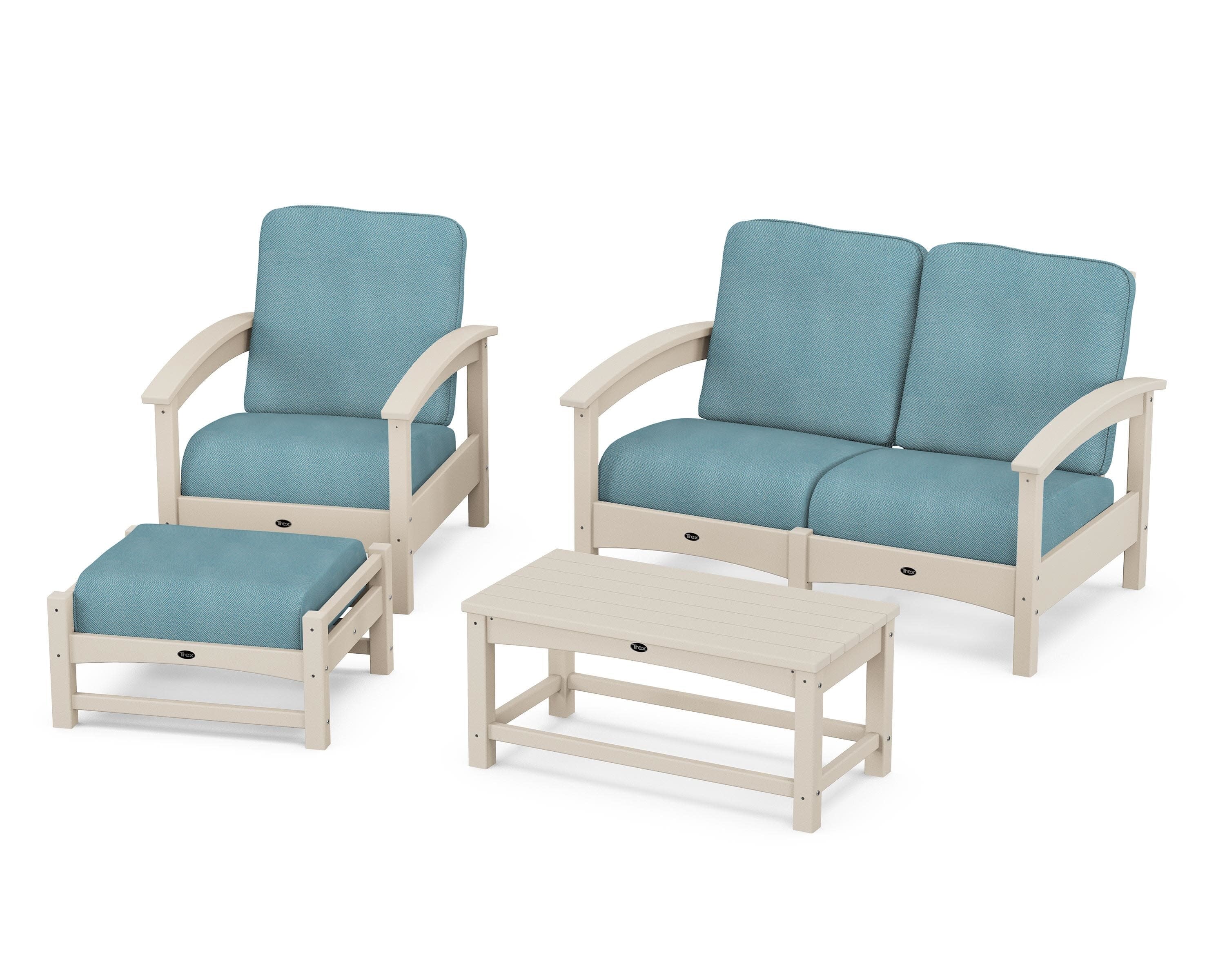Rockport 4-Piece Deep Seating Conversation Group in Sand Castle / Lattice Sky Blue