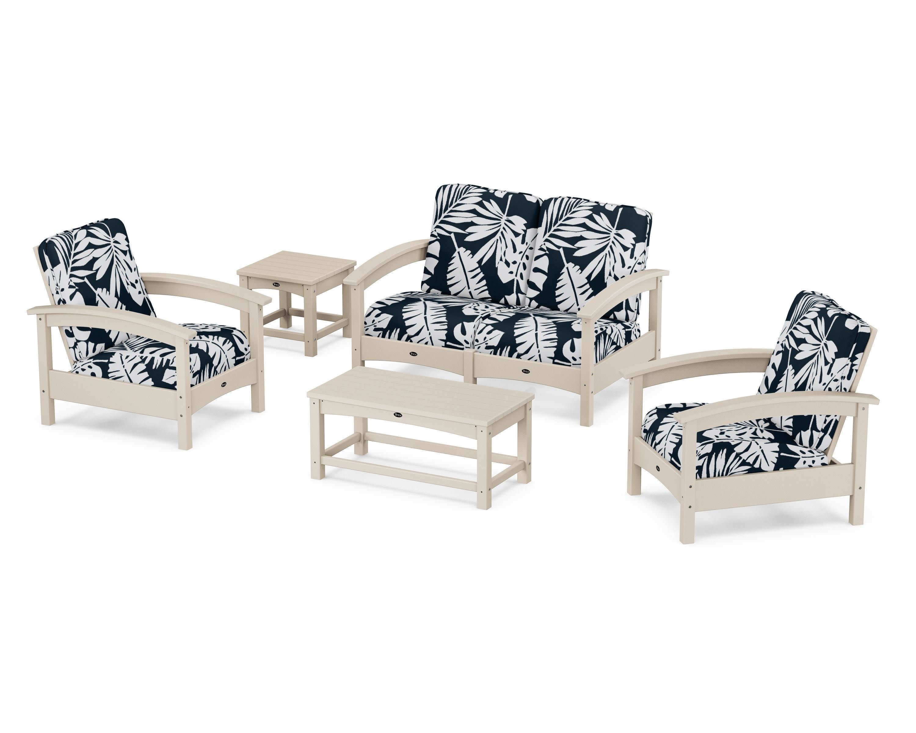 Rockport Club 6-Piece Deep Seating Conversation Set in Sand Castle / Leaf Marine Indigo