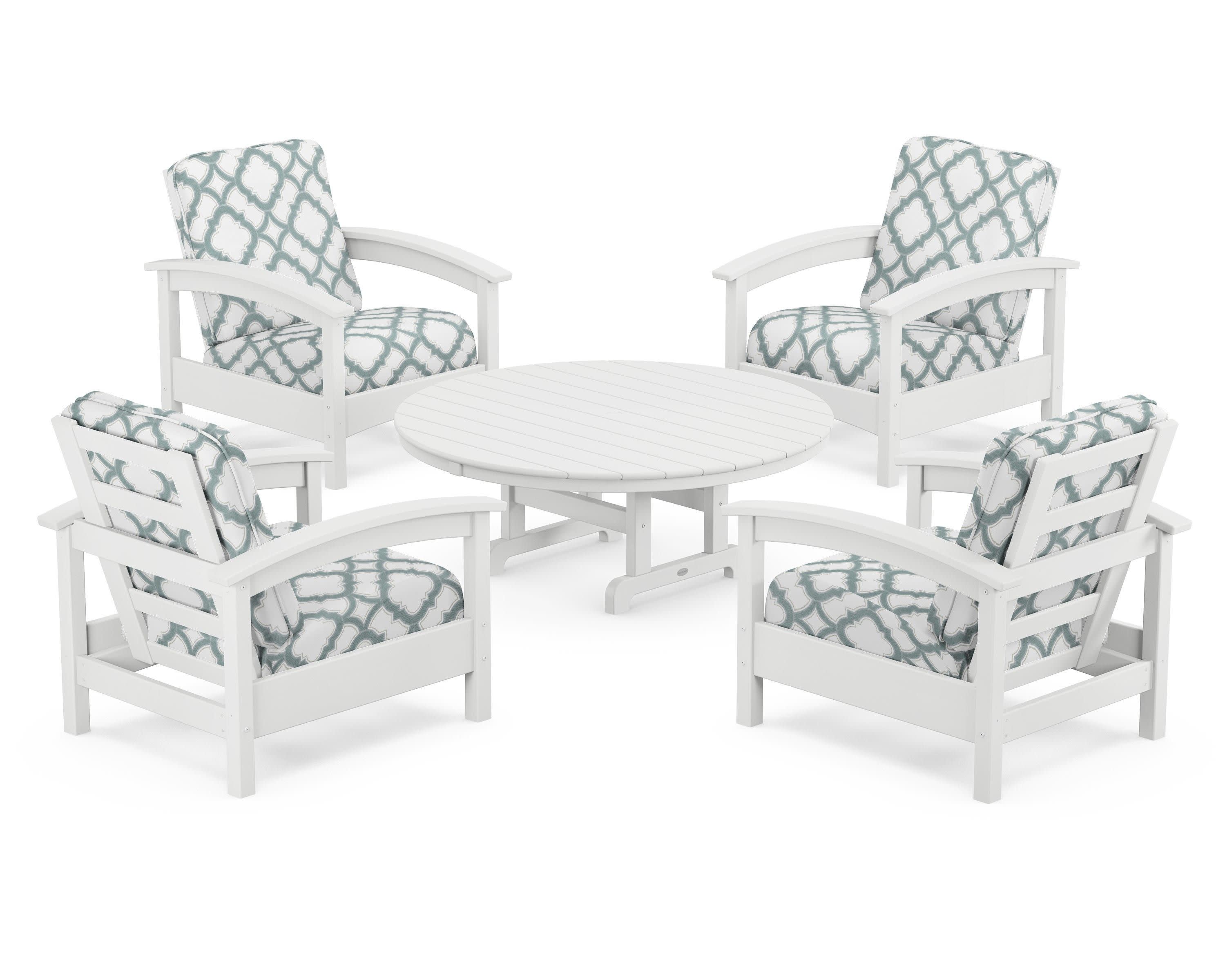 Rockport 5-Piece Deep Seating Set in Classic White / Trellis Glacier Spa