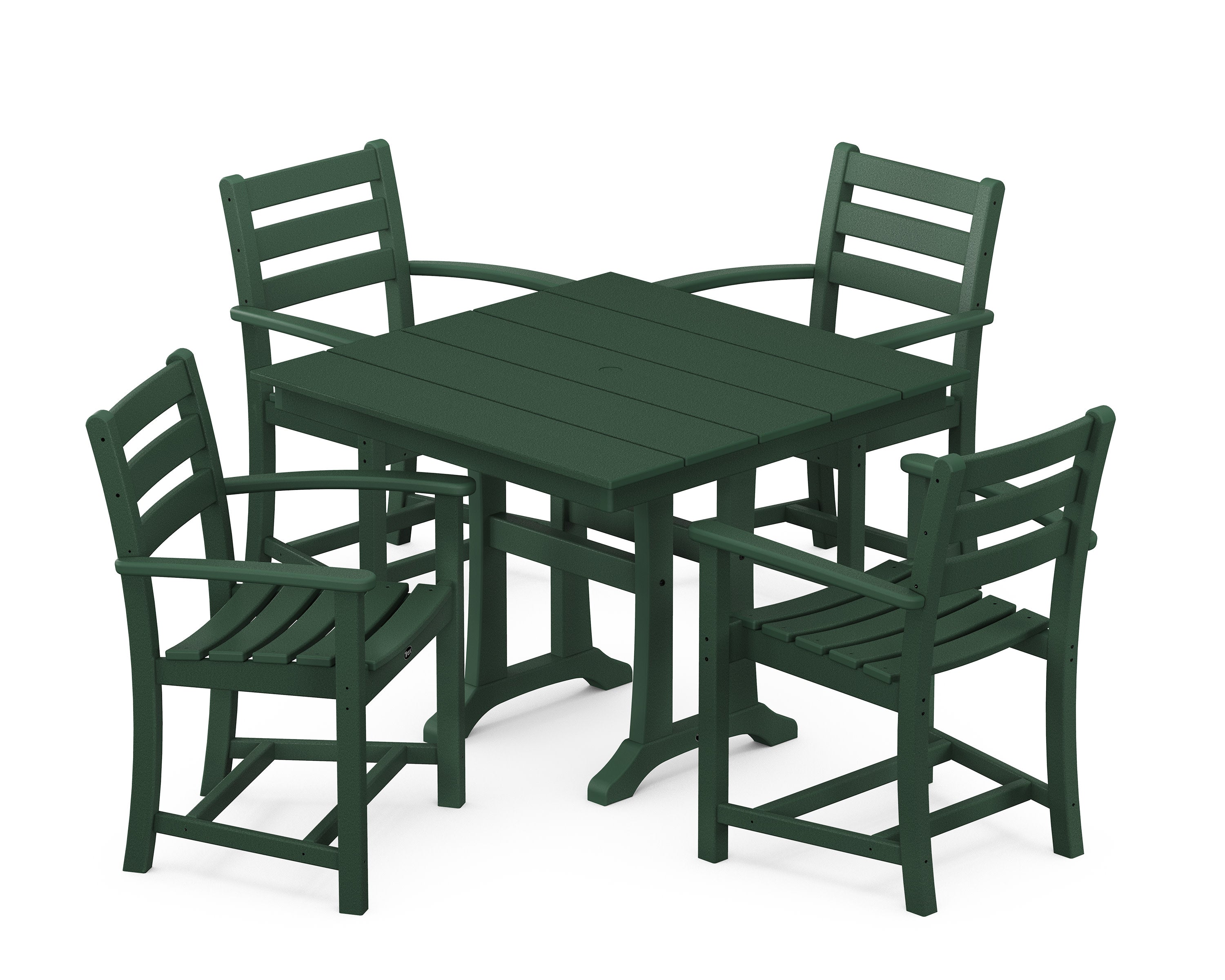 Monterey Bay 5-Piece Farmhouse Trestle Arm Chair Dining Set in Rainforest Canopy