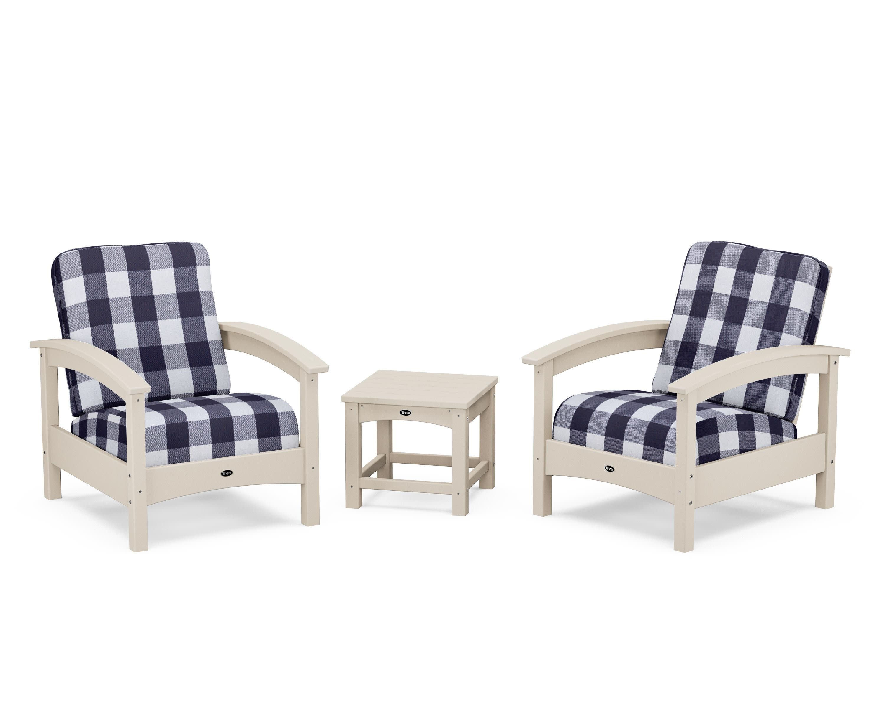 Rockport Club 3-Piece Deep Seating Conversation Set in Sand Castle / Buffalo Plaid Navy