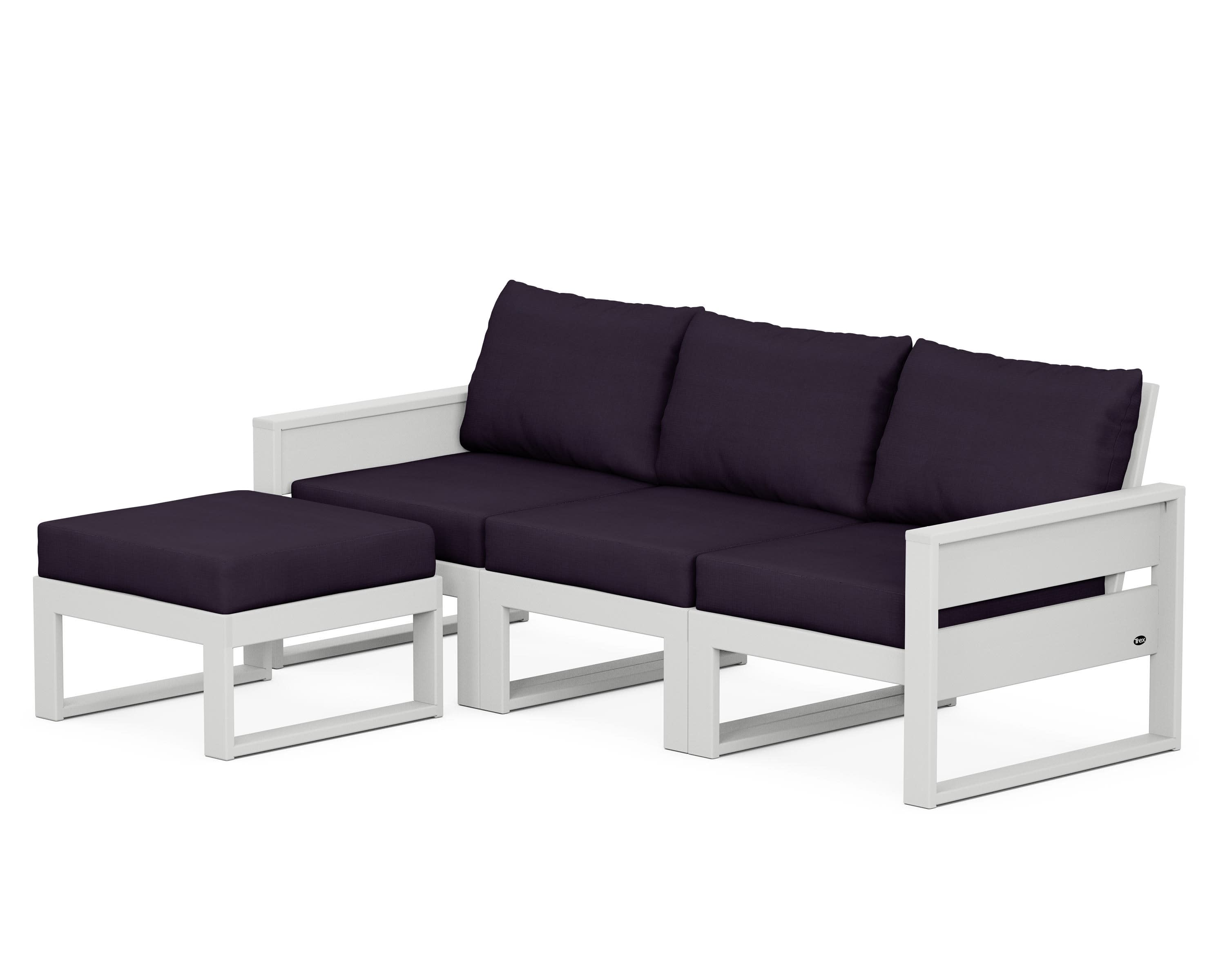 Eastport 4- Piece Sectional with Ottoman in Classic White / Navy Linen
