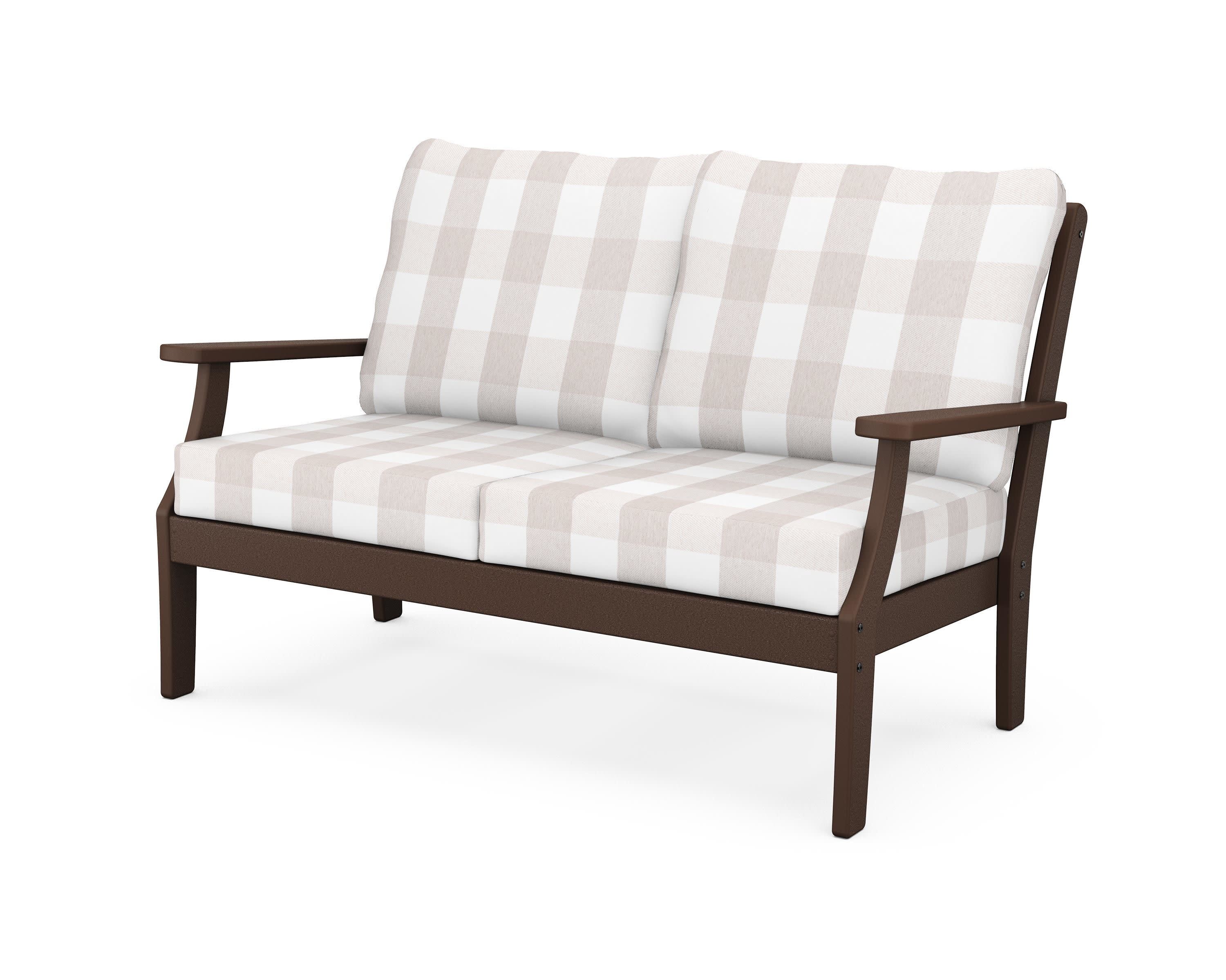Yacht Club Deep Seating Loveseat in Vintage Lantern / Buffalo Plaid Dune Burlap