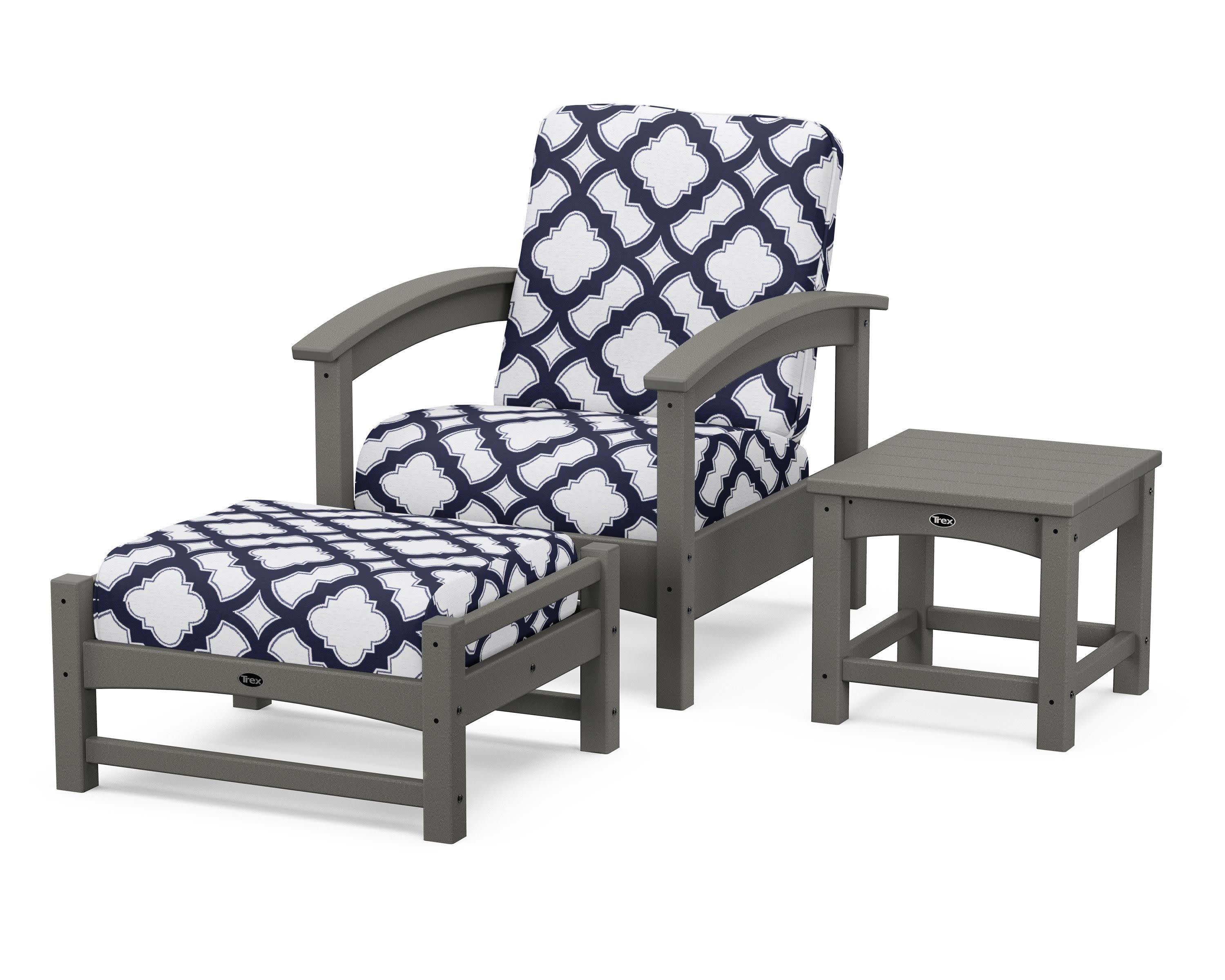 Rockport 3-Piece Deep Seating Set in Stepping Stone / Trellis Navy