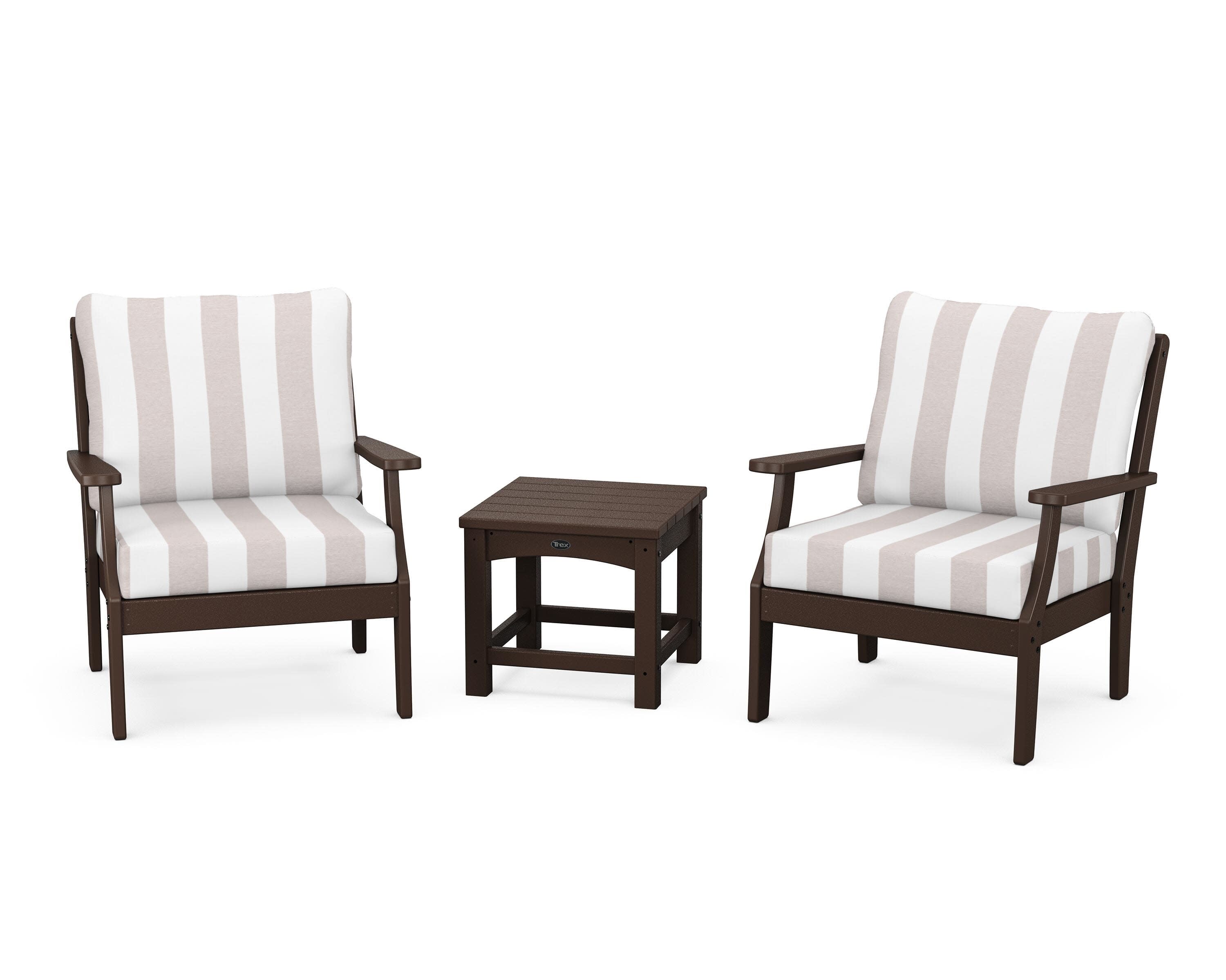 Yacht Club 3-Piece Deep Seating Set in Vintage Lantern / Cabana Stripe Dune Burlap