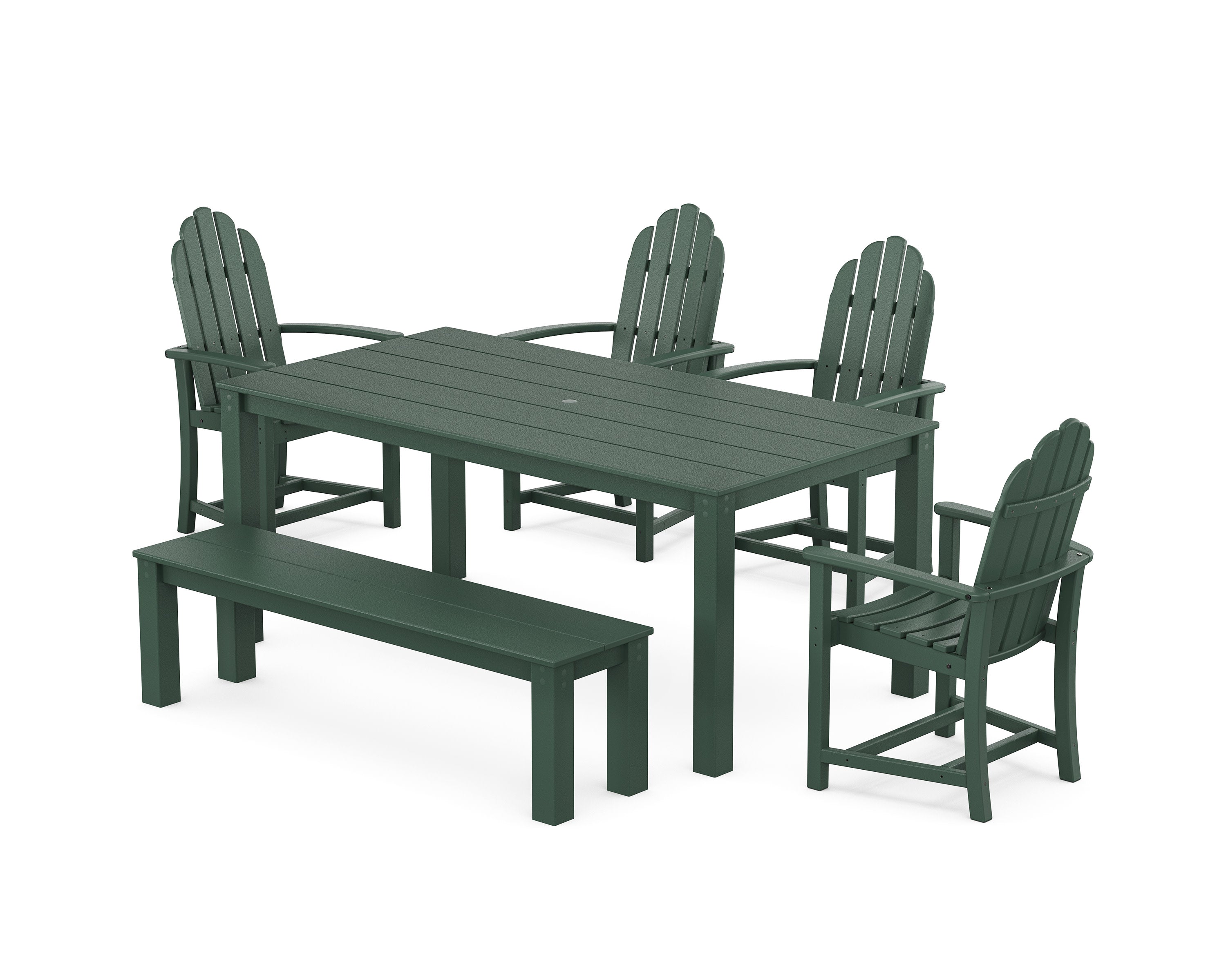 Cape Cod Adirondack 6-Piece Parsons Dining Set with Bench in Rainforest Canopy