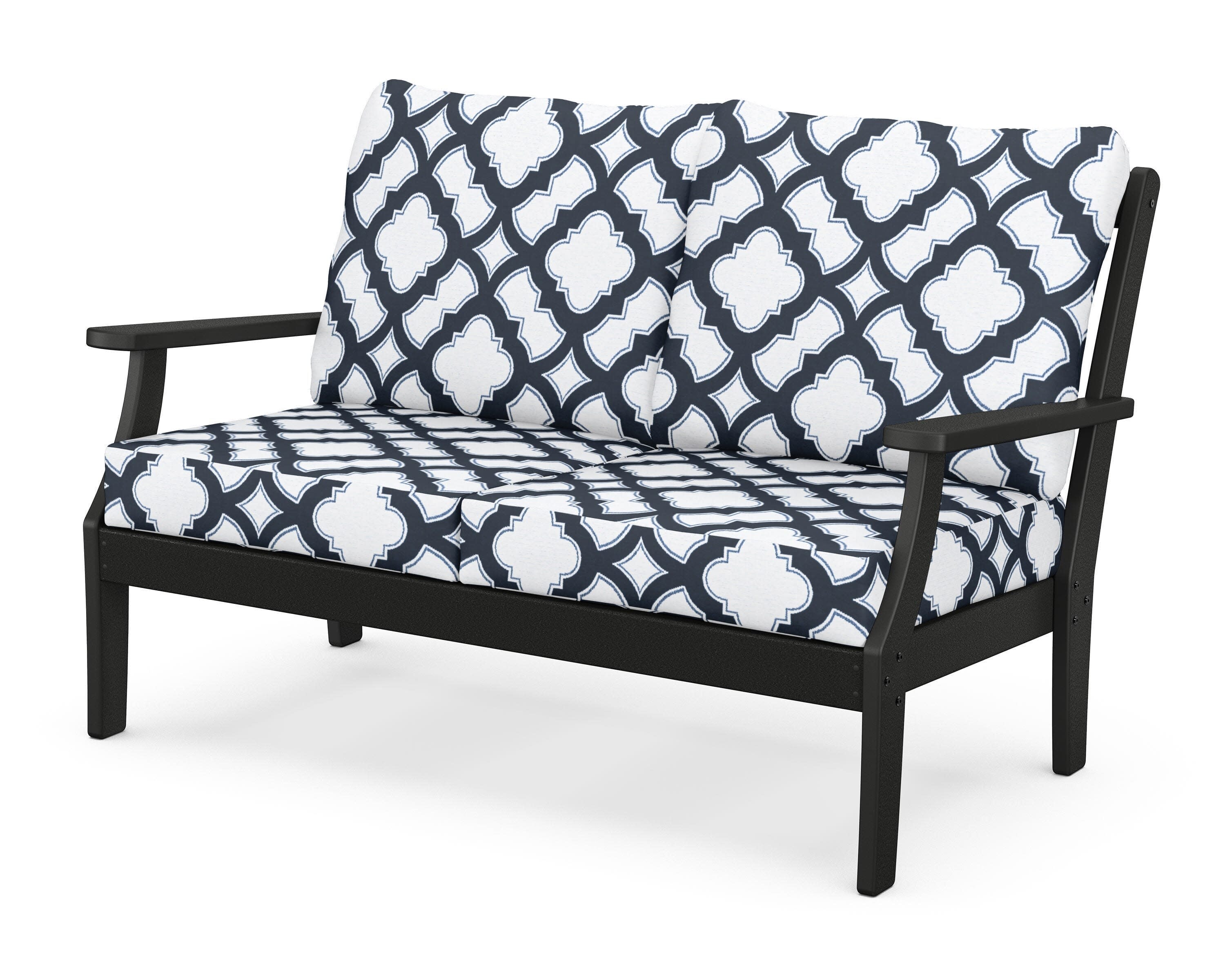 Yacht Club Deep Seating Loveseat in Charcoal Black / Trellis Marine Indigo