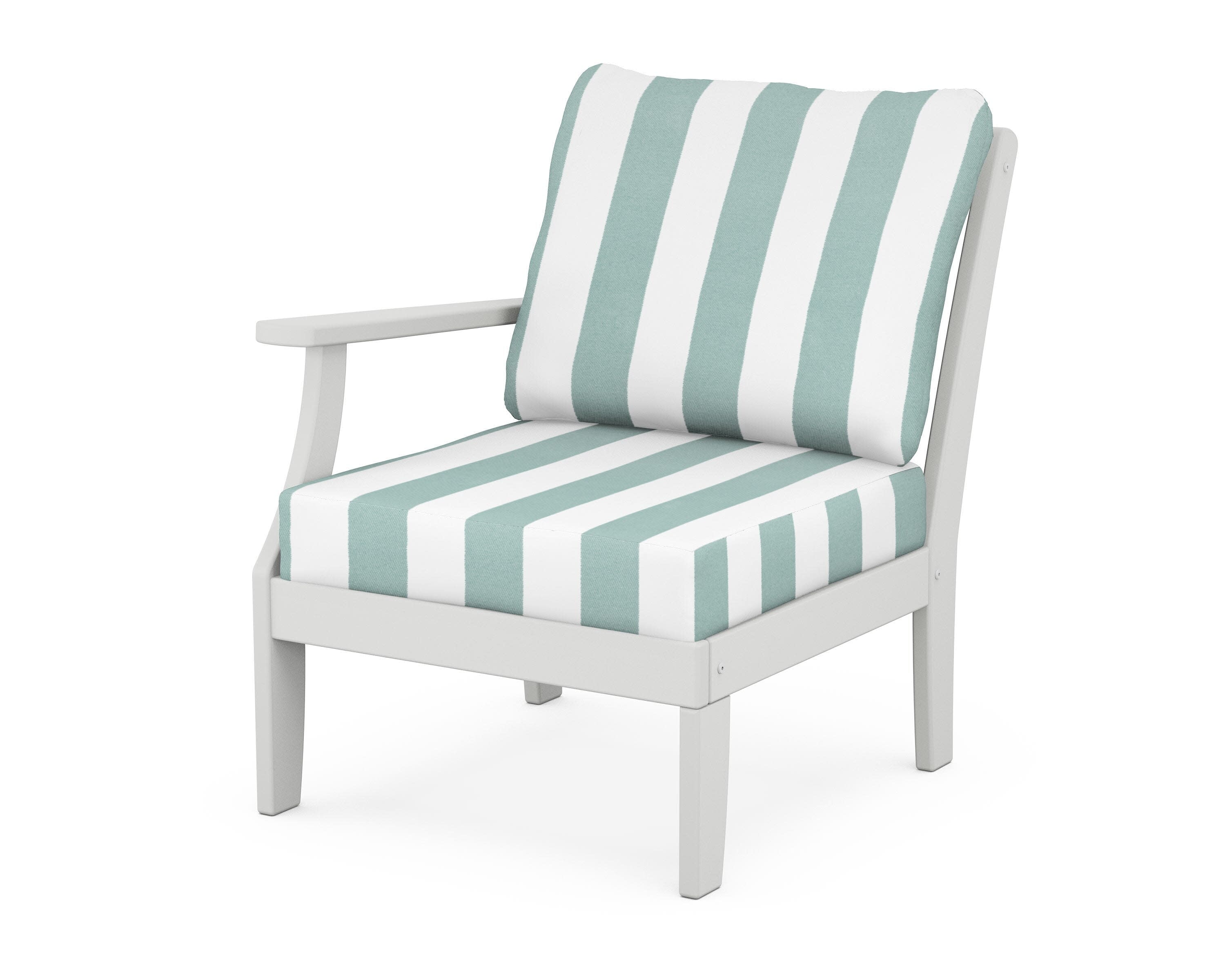 Yacht Club Modular Left Arm Chair in Classic White / Cabana Stripe Glacier Spa