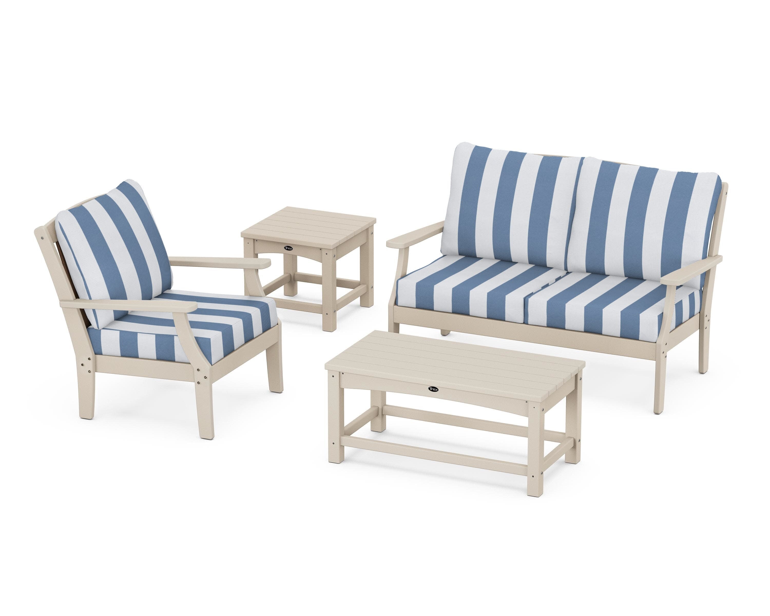 Yacht Club 4-Piece Deep Seating Set in Sand Castle / Cabana Stripe Sky Blue