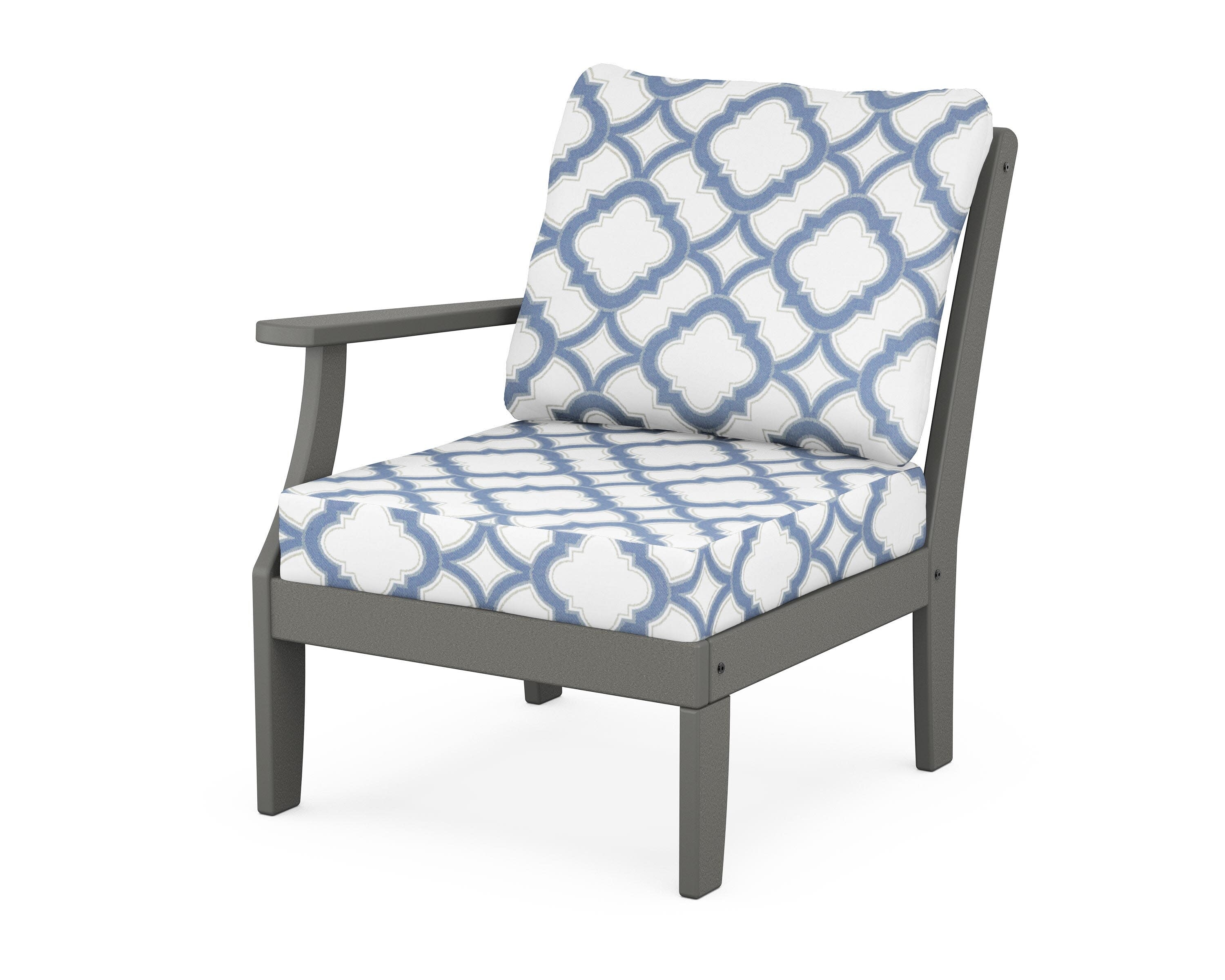 Yacht Club Modular Left Arm Chair in Stepping Stone / Trellis Sky Blue