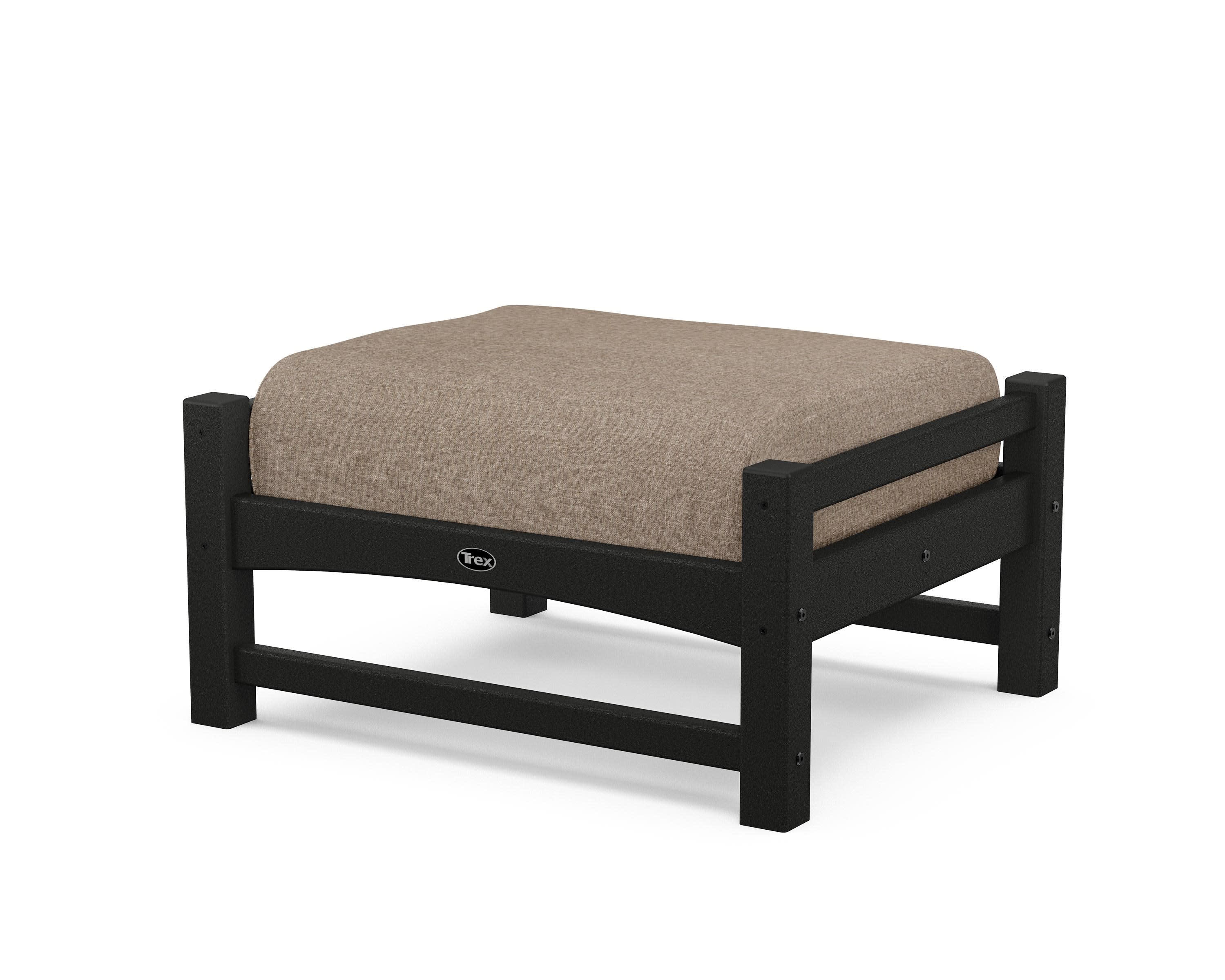 Rockport Club Ottoman in Charcoal Black / Spiced Burlap