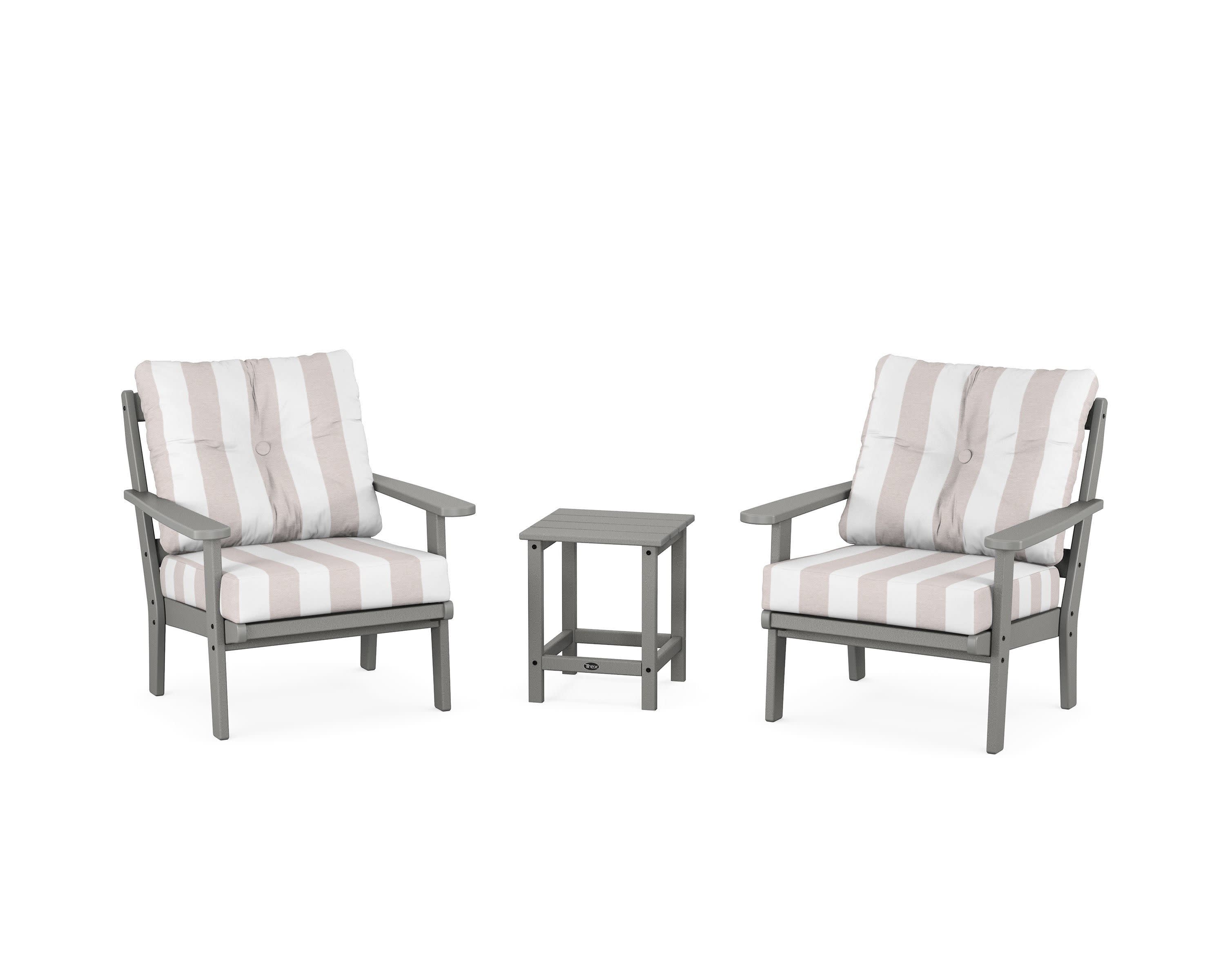 Cape Cod 3-Piece Deep Seating Set in Stepping Stone / Cabana Stripe Dune Burlap