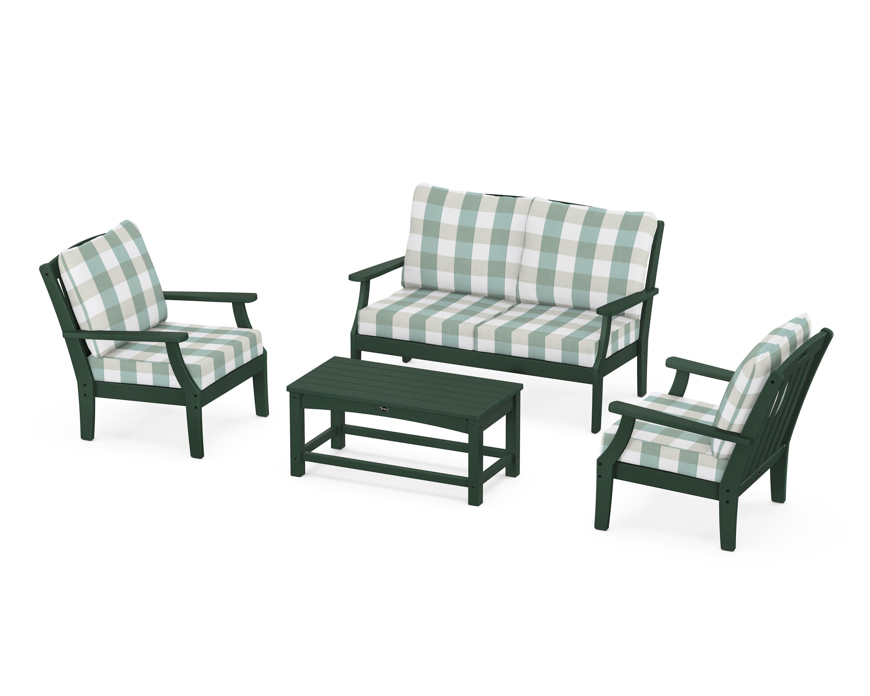 Yacht Club 4-Piece Deep Seating Chair Set in Rainforest Canopy / Buffalo Plaid Glacier Spa