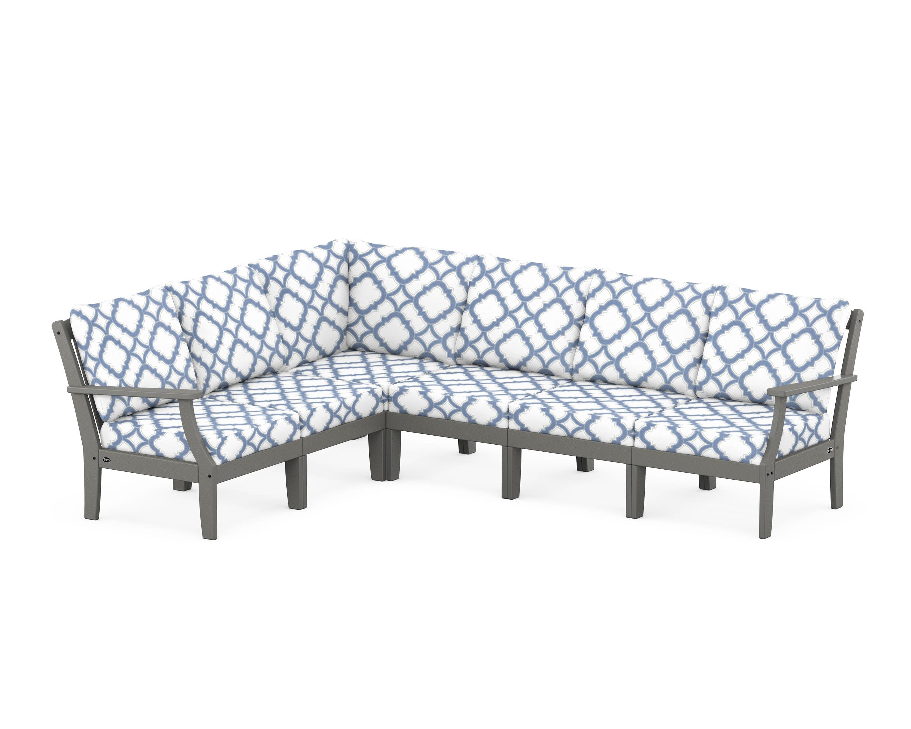 Yacht Club Modular 6-Piece Deep Seating Set in Stepping Stone / Trellis Sky Blue