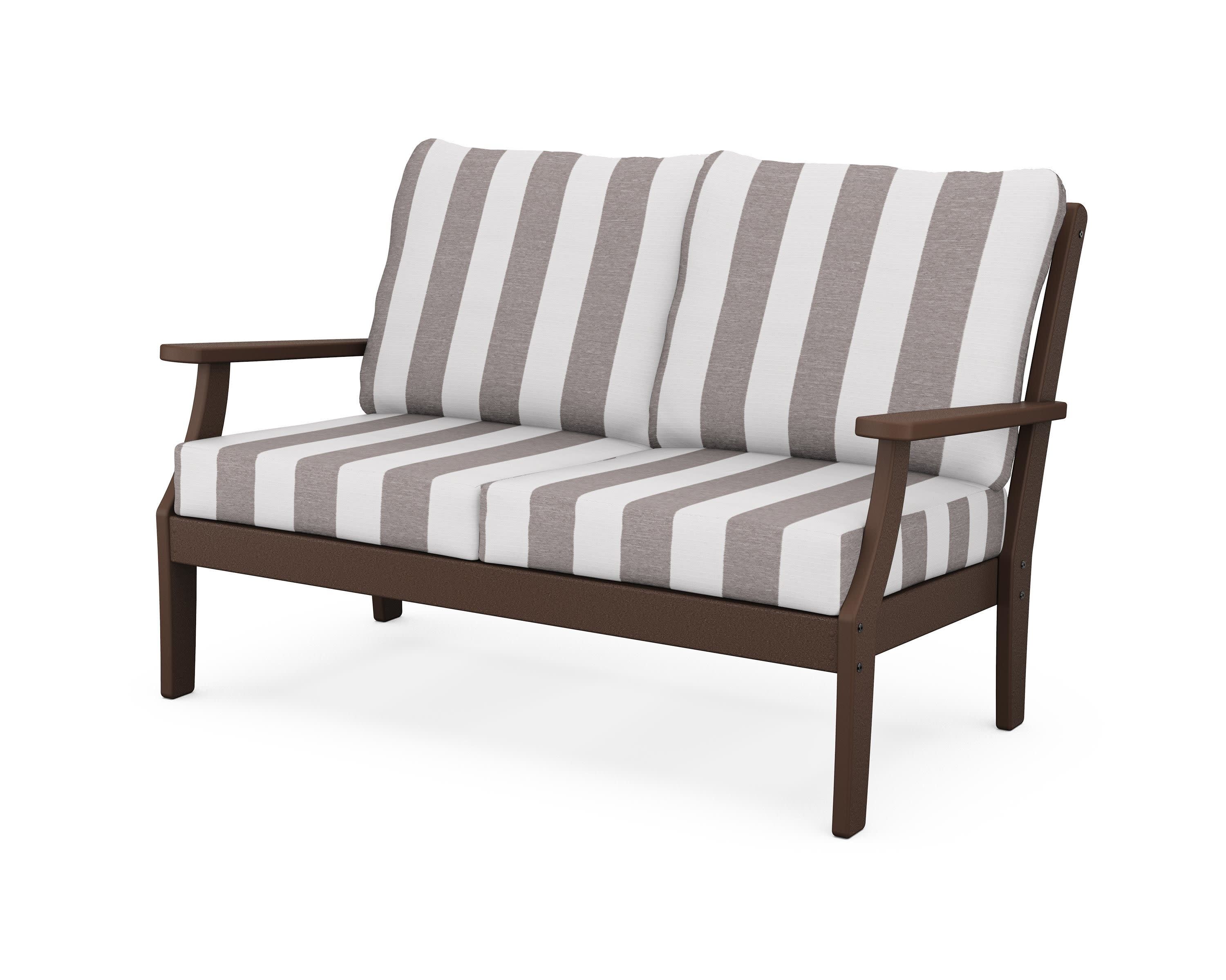 Yacht Club Deep Seating Loveseat in Vintage Lantern / Cabana Stripe Grey Mist