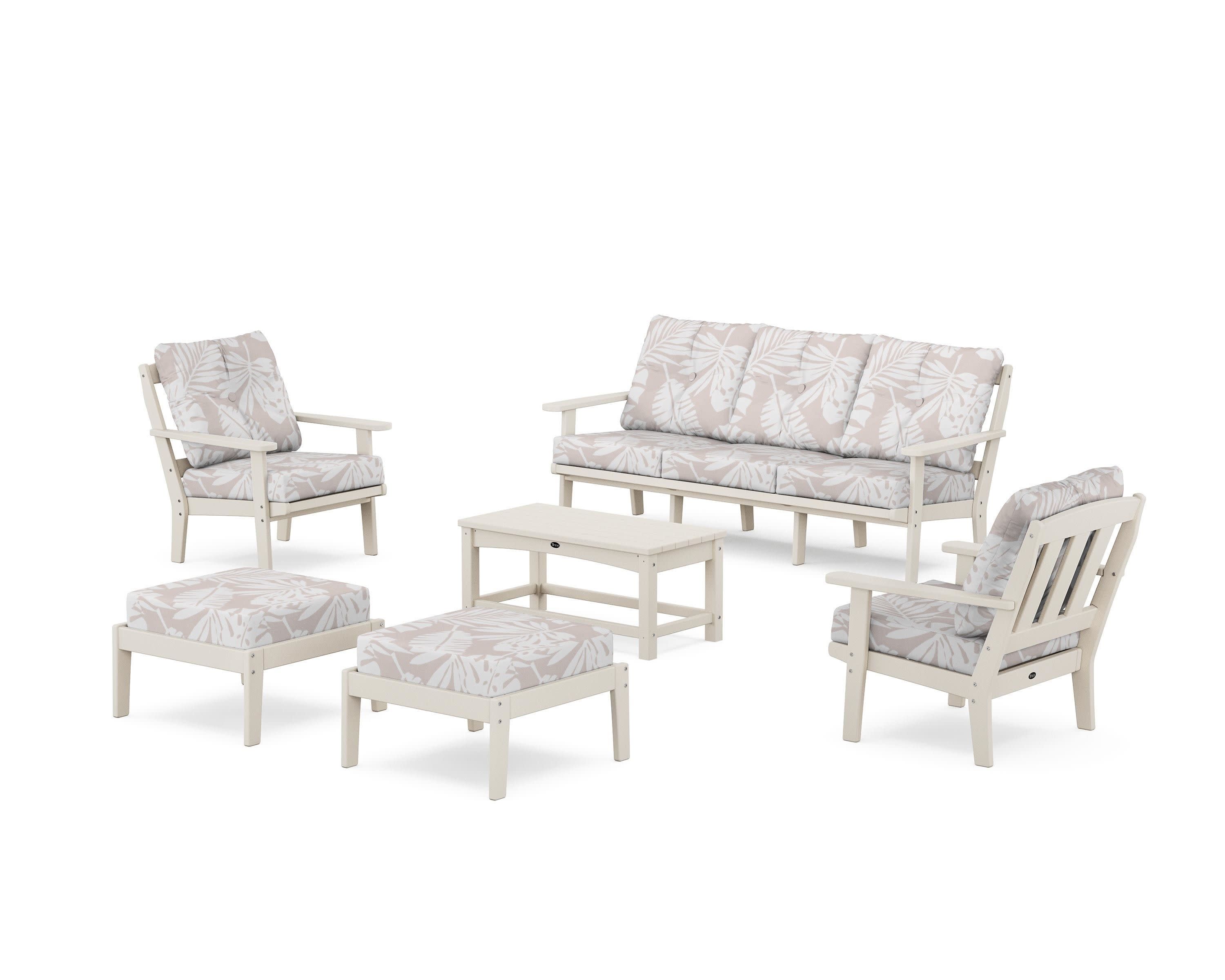 Cape Cod 6-Piece Lounge Sofa Set in Sand Castle / Leaf Dune Burlap