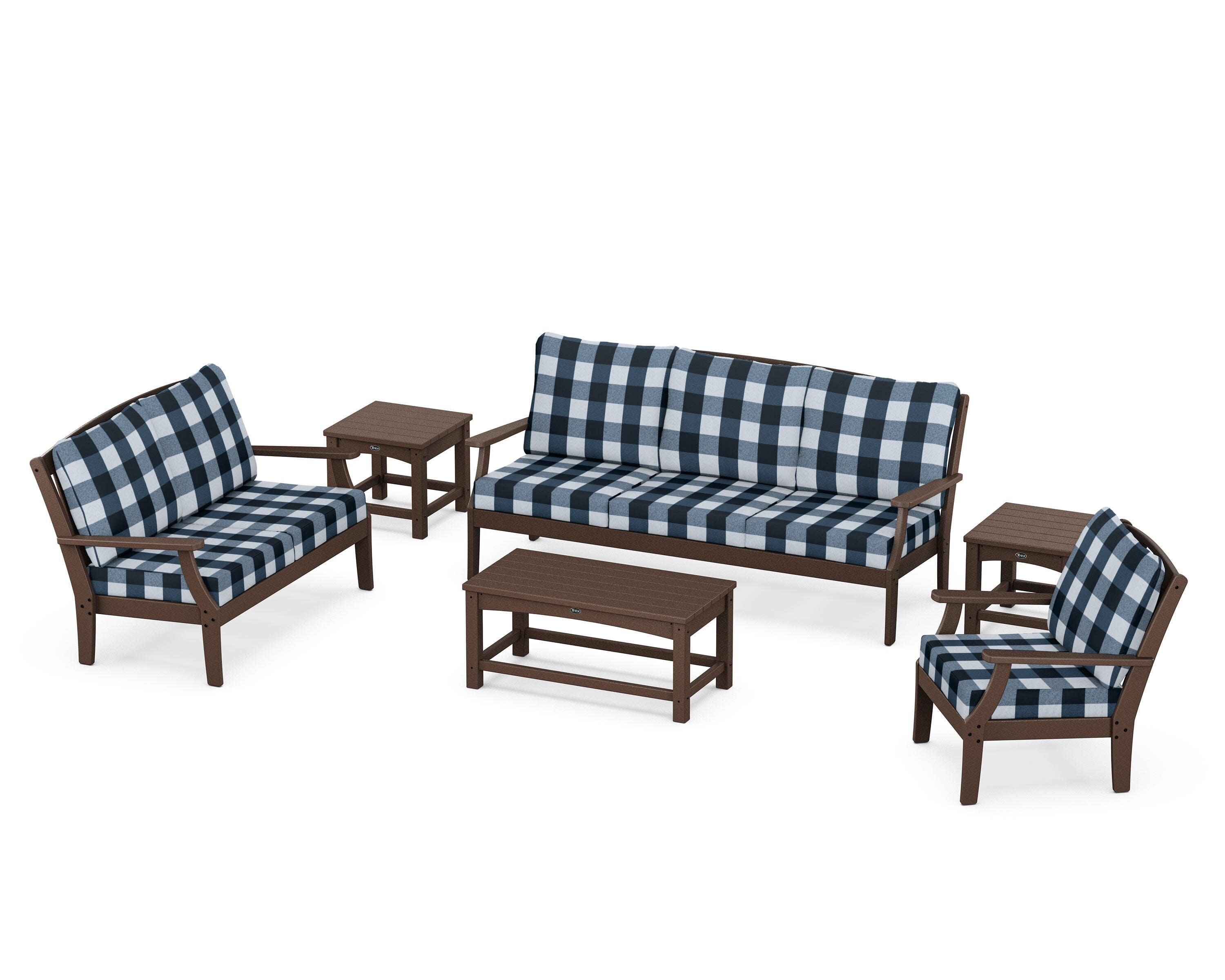 Yacht Club 6-Piece Deep Seating Set in Vintage Lantern / Buffalo Plaid Marine Indigo
