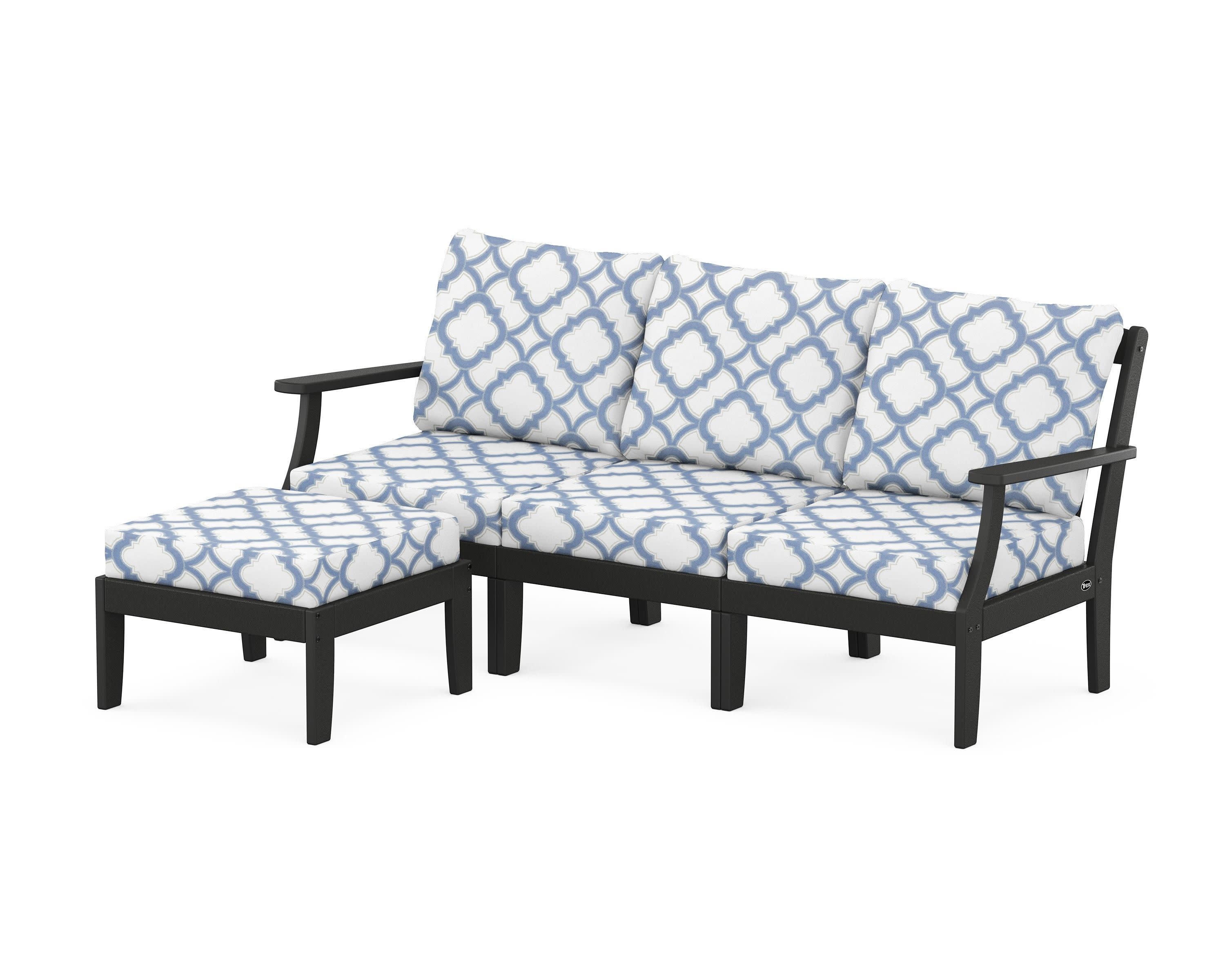 Yacht Club Modular 4-Piece Deep Seating Set with Ottoman in Charcoal Black / Trellis Sky Blue