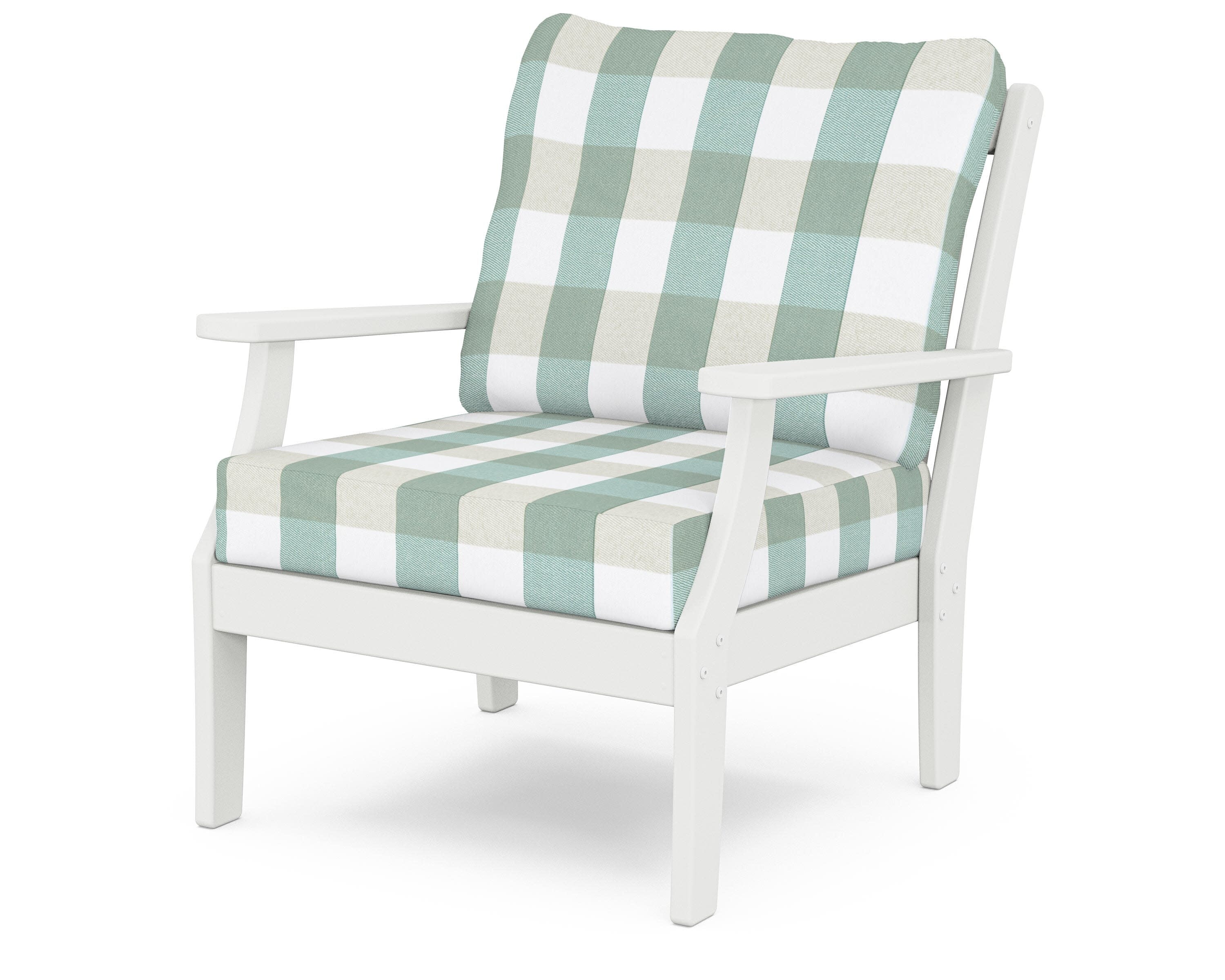 Yacht Club Deep Seating Chair in Classic White / Buffalo Plaid Glacier Spa