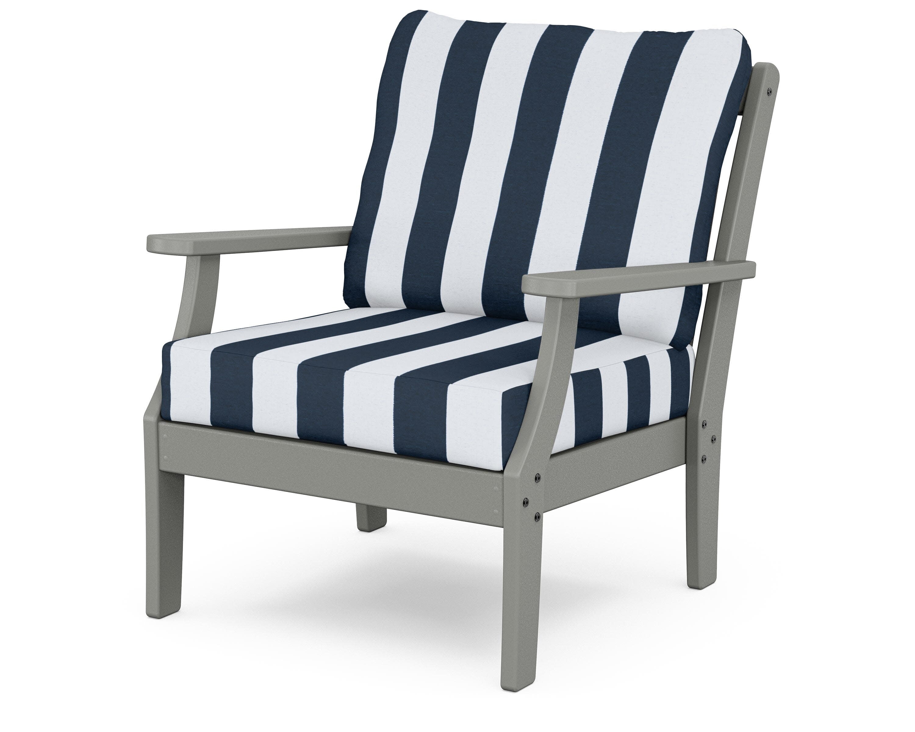 Yacht Club Deep Seating Chair in Stepping Stone / Cabana Stripe Marine Indigo