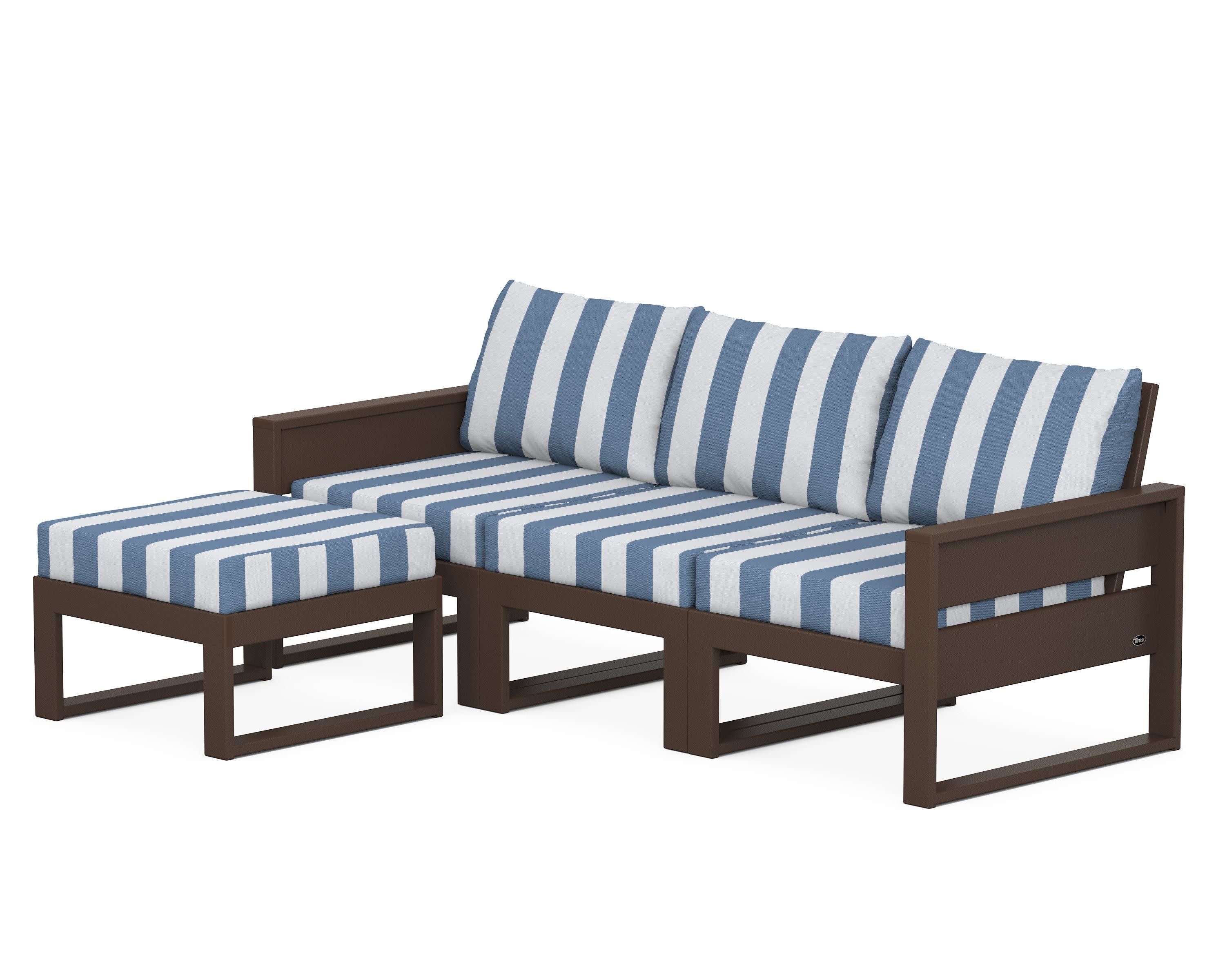 Eastport 4- Piece Sectional with Ottoman in Vintage Lantern / Cabana Stripe Sky Blue