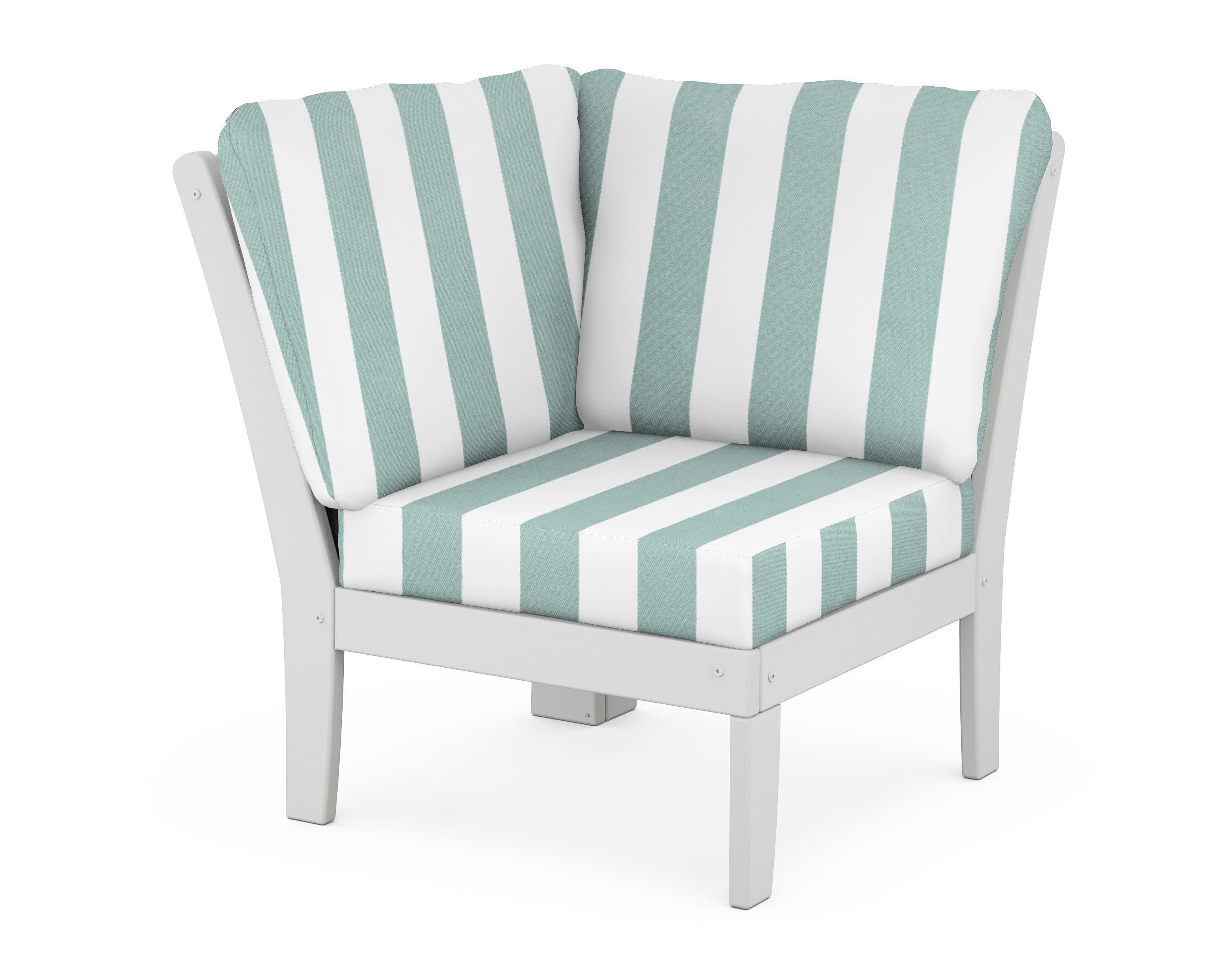Yacht Club Modular Corner Chair in Classic White / Cabana Stripe Glacier Spa