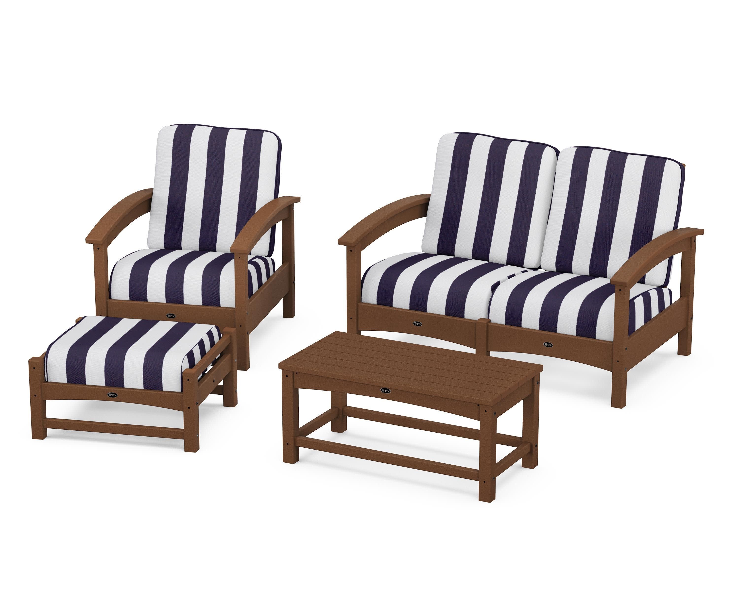Rockport 4-Piece Deep Seating Conversation Group in Tree House / Cabana Stripe Navy