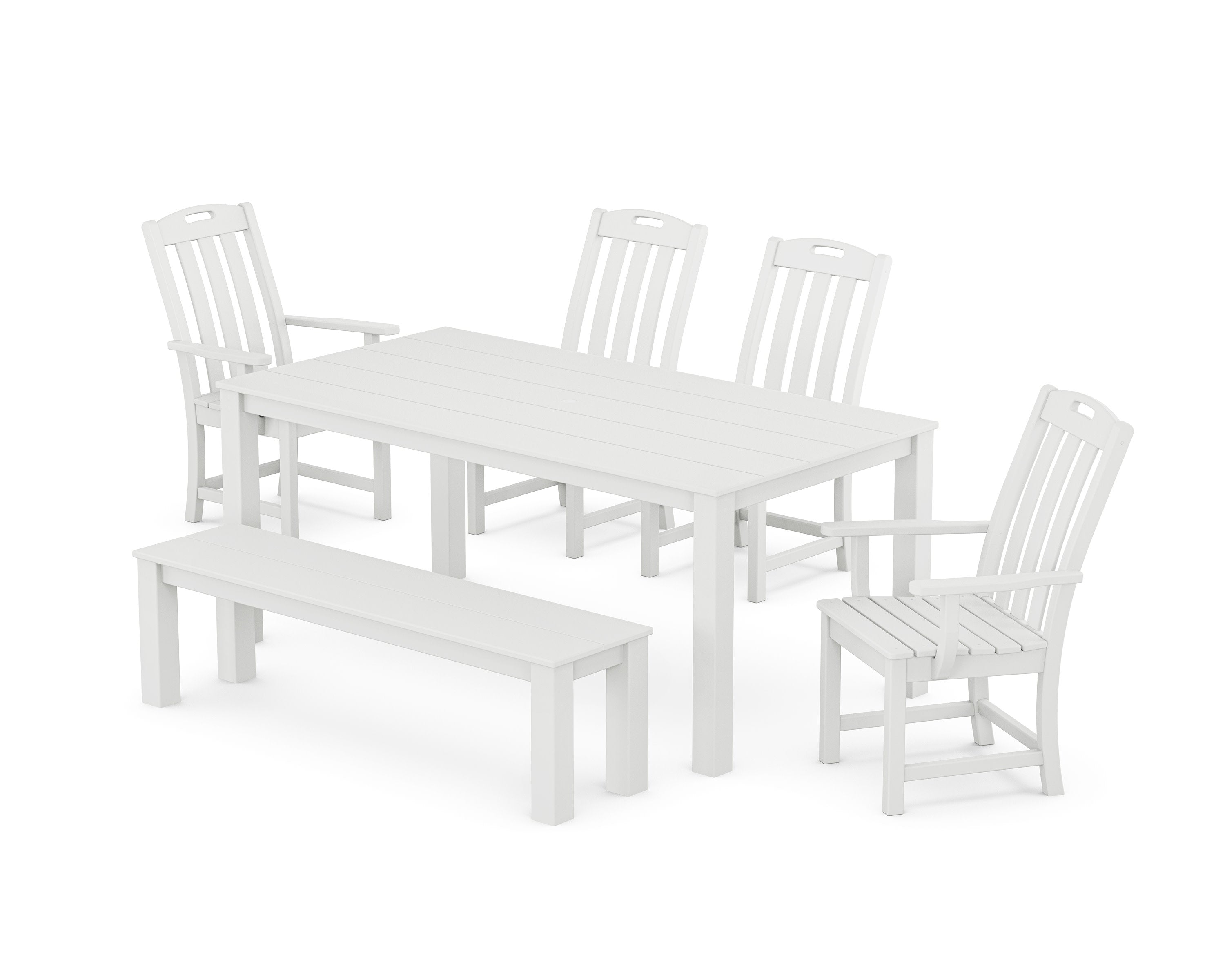 Yacht Club 6-Piece Parsons Dining Set with Bench in Classic White