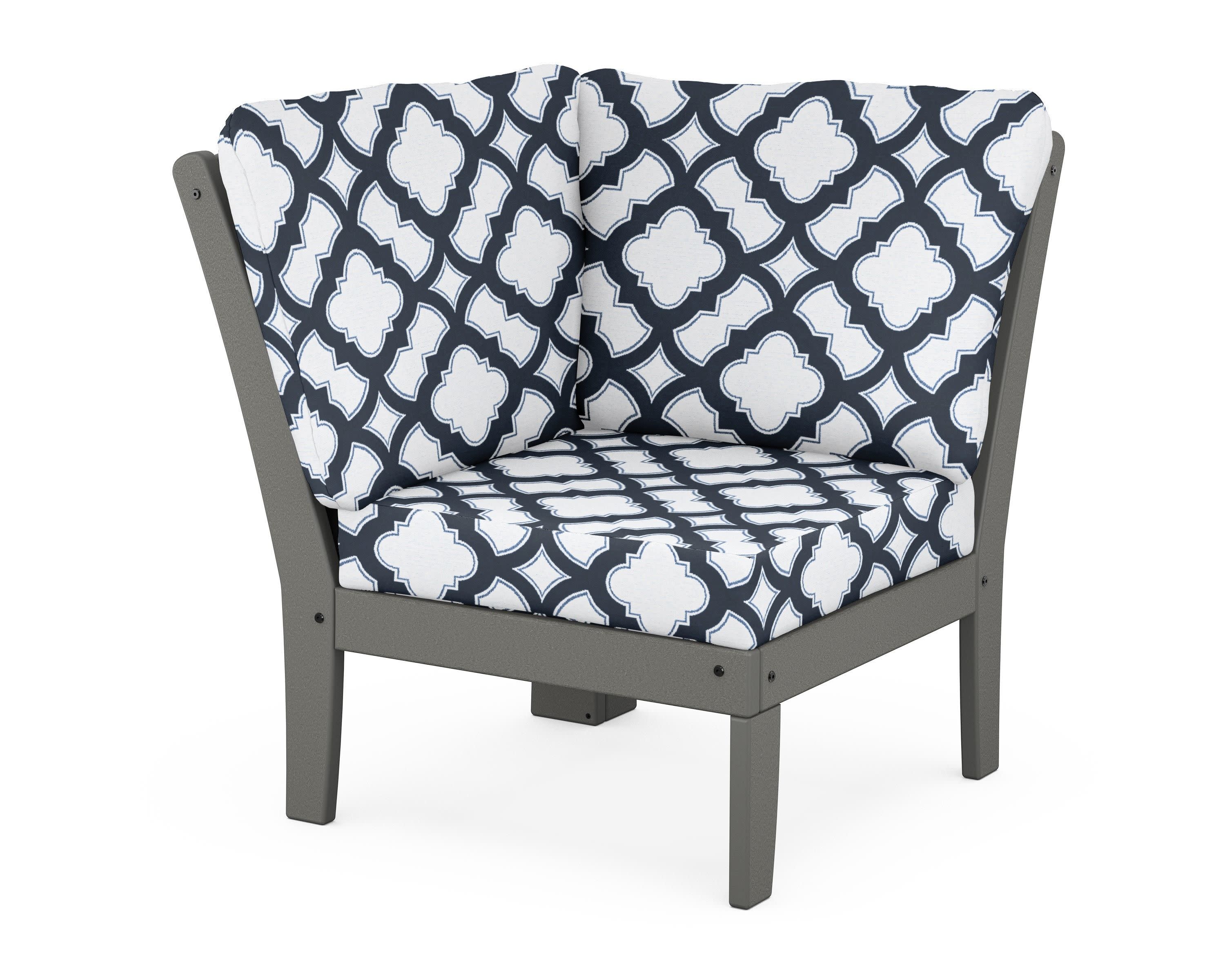 Yacht Club Modular Corner Chair in Stepping Stone / Trellis Marine Indigo