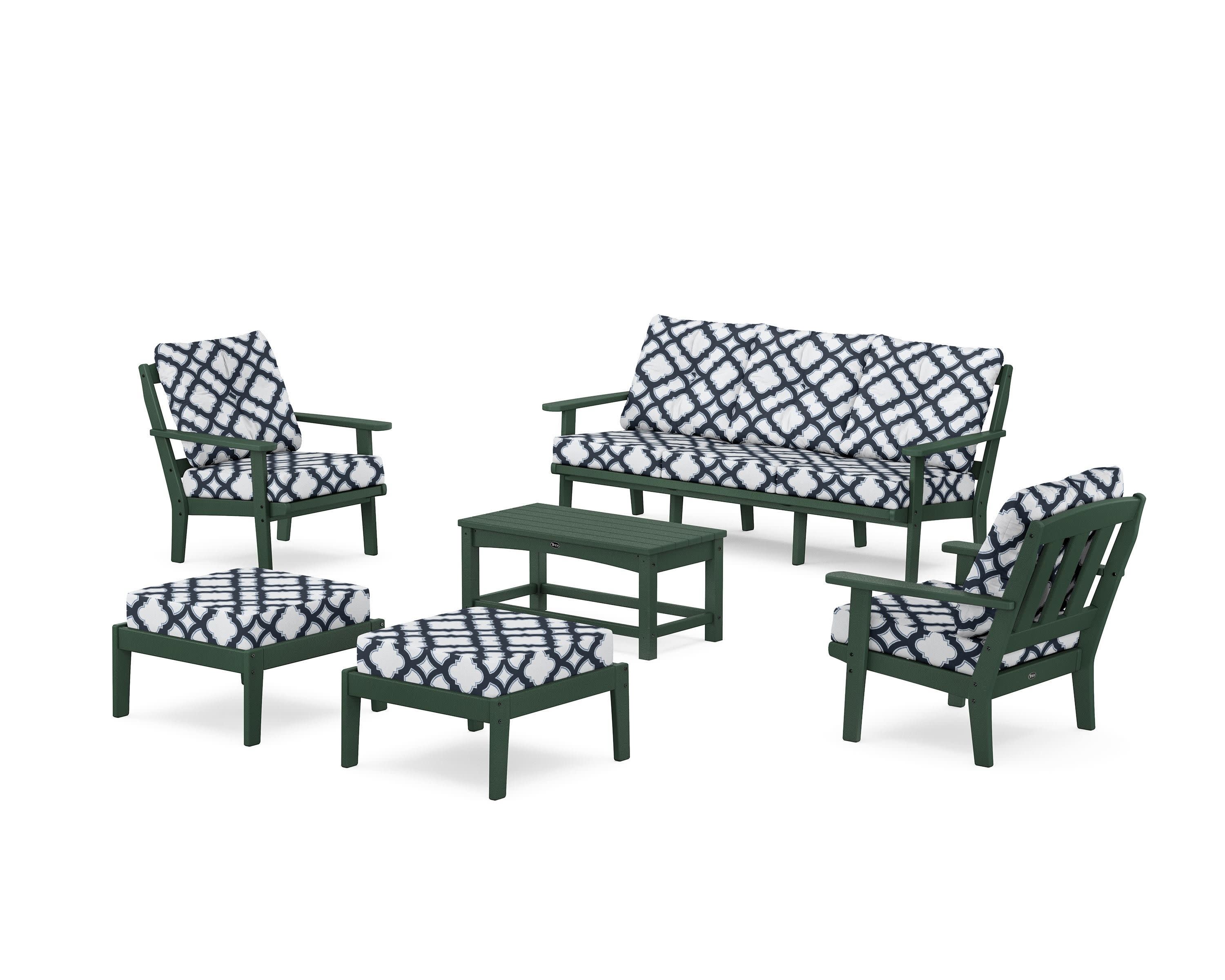 Cape Cod 6-Piece Lounge Sofa Set in Rainforest Canopy / Trellis Marine Indigo