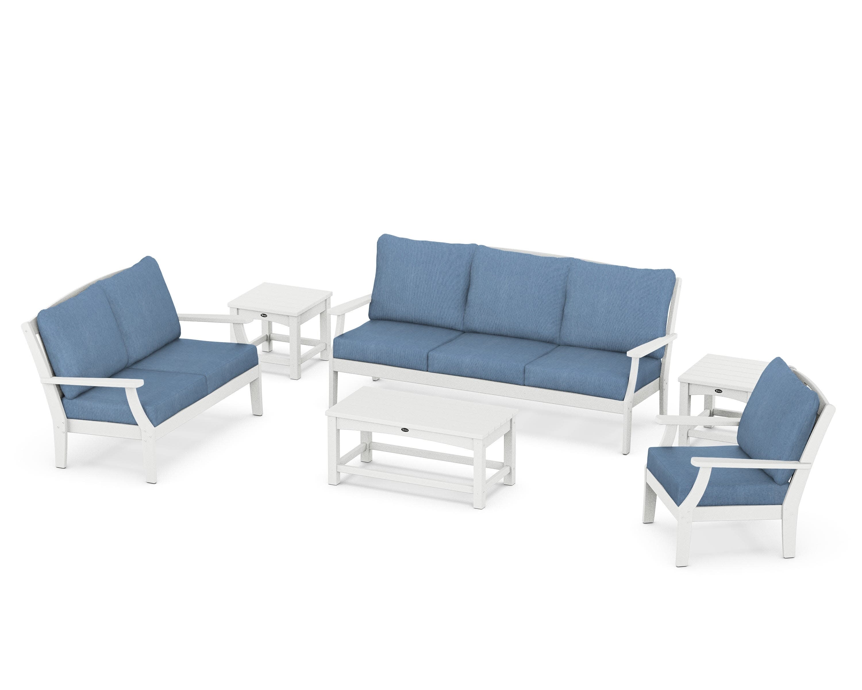 Yacht Club 6-Piece Deep Seating Set in Classic White / Sky Blue