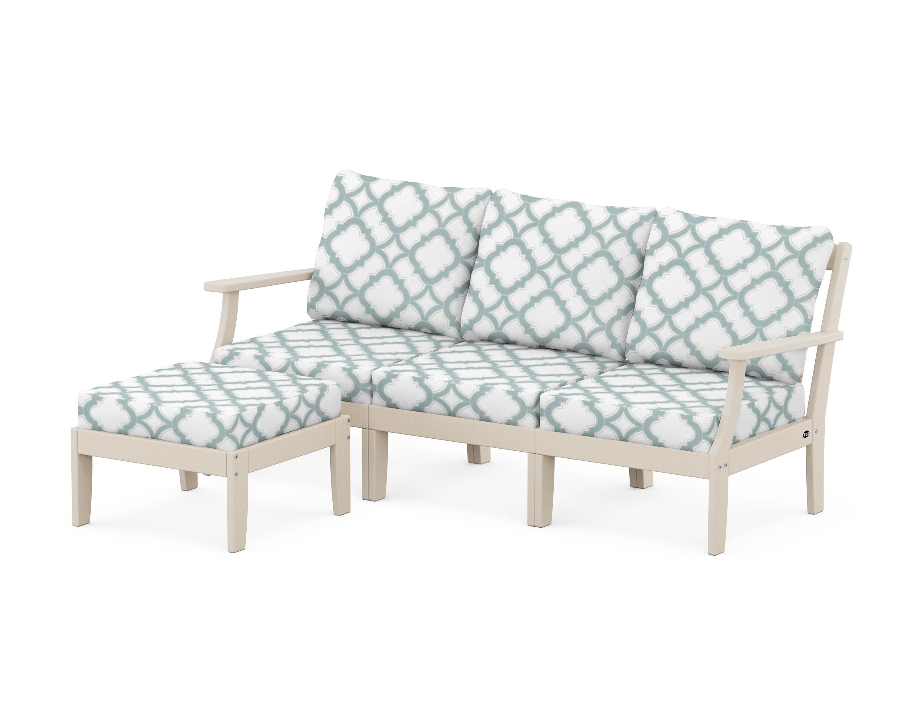 Yacht Club Modular 4-Piece Deep Seating Set with Ottoman in Sand Castle / Trellis Glacier Spa