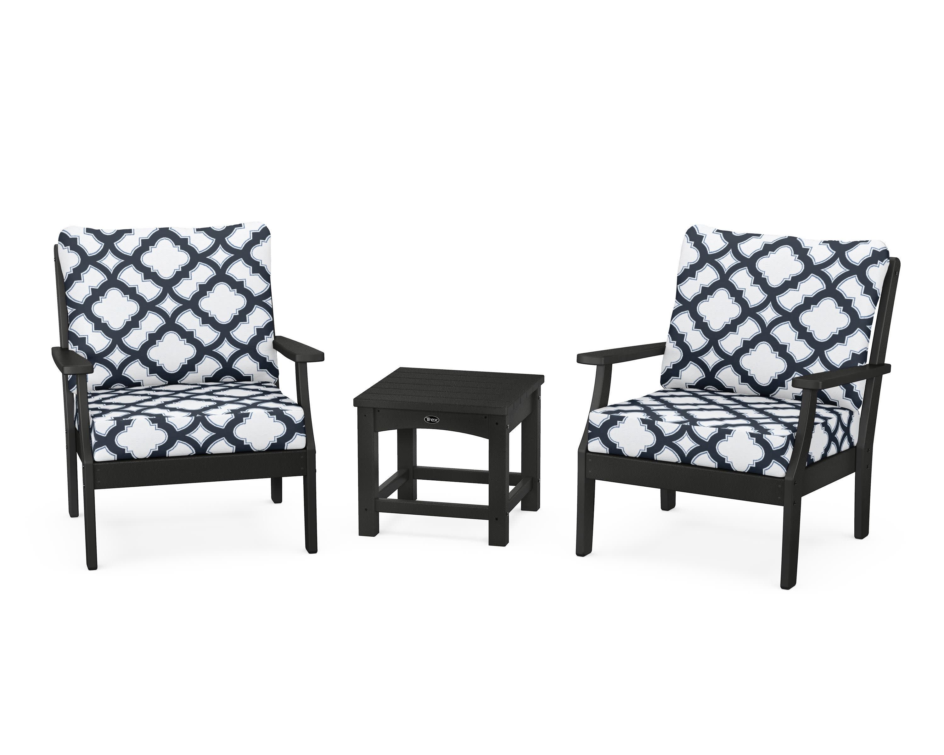 Yacht Club 3-Piece Deep Seating Set in Charcoal Black / Trellis Marine Indigo