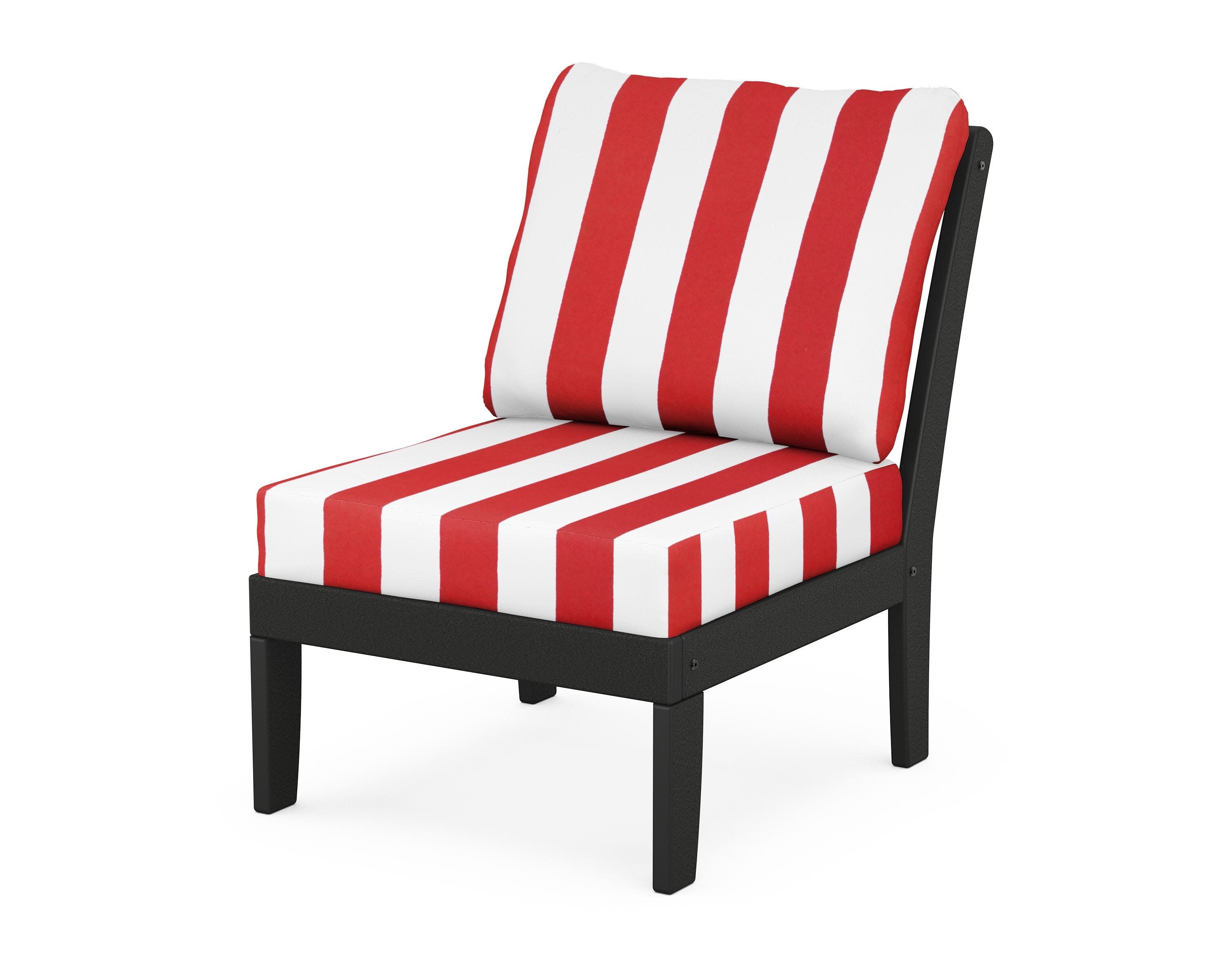 Yacht Club Modular Armless Chair in Charcoal Black / Cabana Stripe Crimson